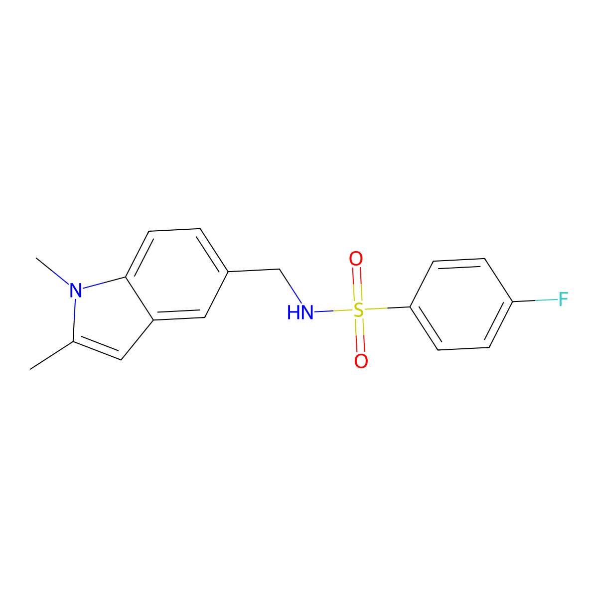 N-((1,2-dimethyl-1H-indol-5-yl)methyl)-4-fluorobenzenesulfonamide molecular structure, CAS 852139-25-4