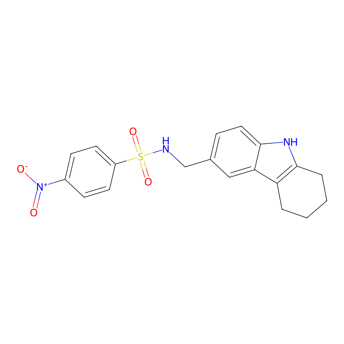 4-nitro-N-((2,3,4,9-tetrahydro-1H-carbazol-6-yl)methyl)benzenesulfonamide molecular structure, CAS 852139-36-7