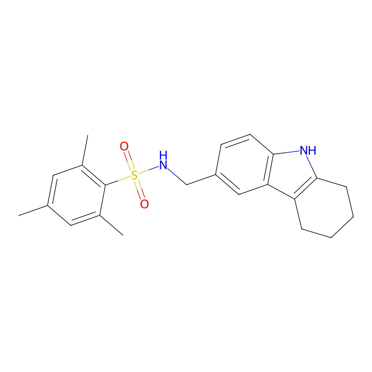 2,4,6-trimethyl-N-(6,7,8,9-tetrahydro-5H-carbazol-3-ylmethyl)benzenesulfonamide molecular structure, CAS 852139-38-9