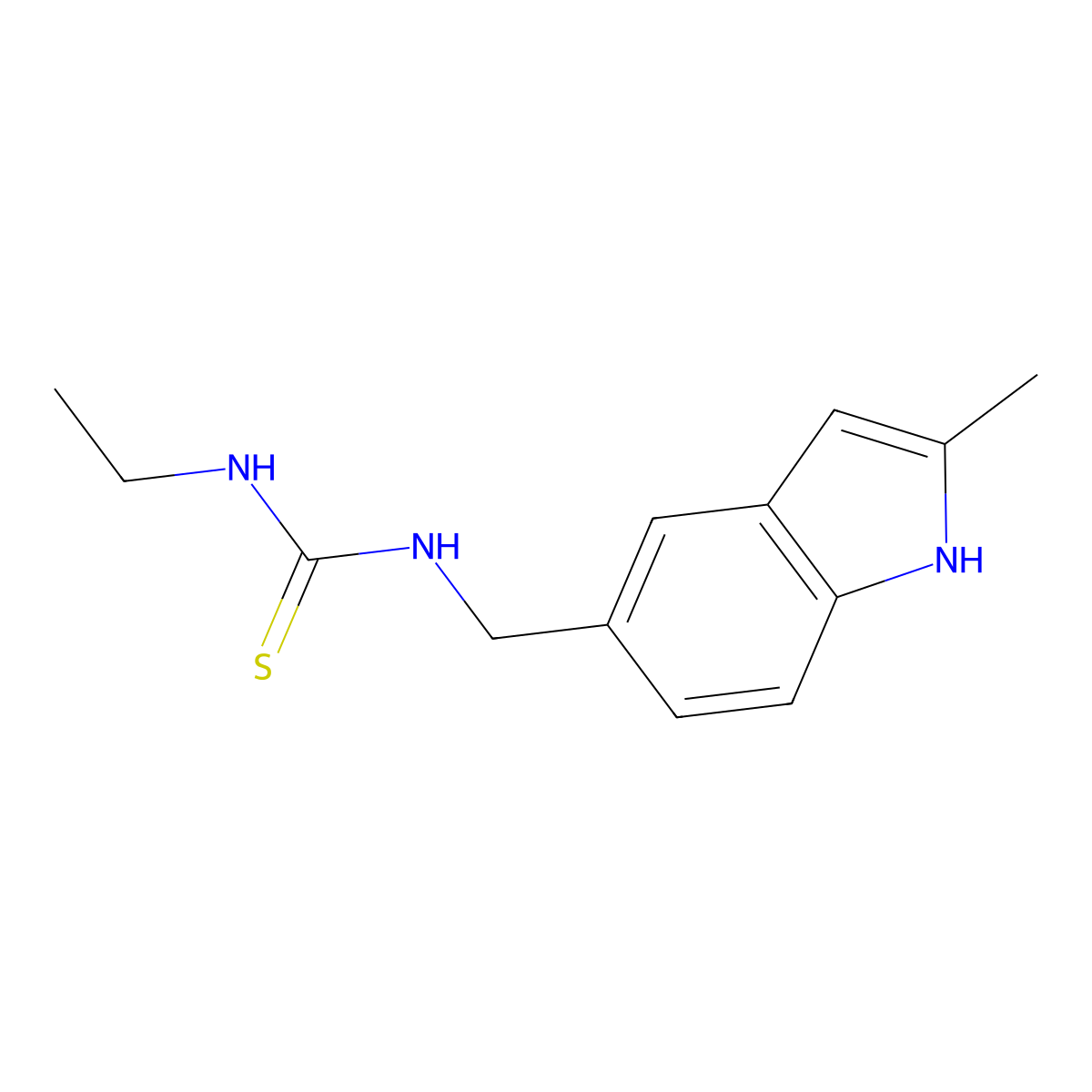 1-ethyl-3-((2-methyl-1H-indol-5-yl)methyl)thiourea molecular structure, CAS 852139-40-3