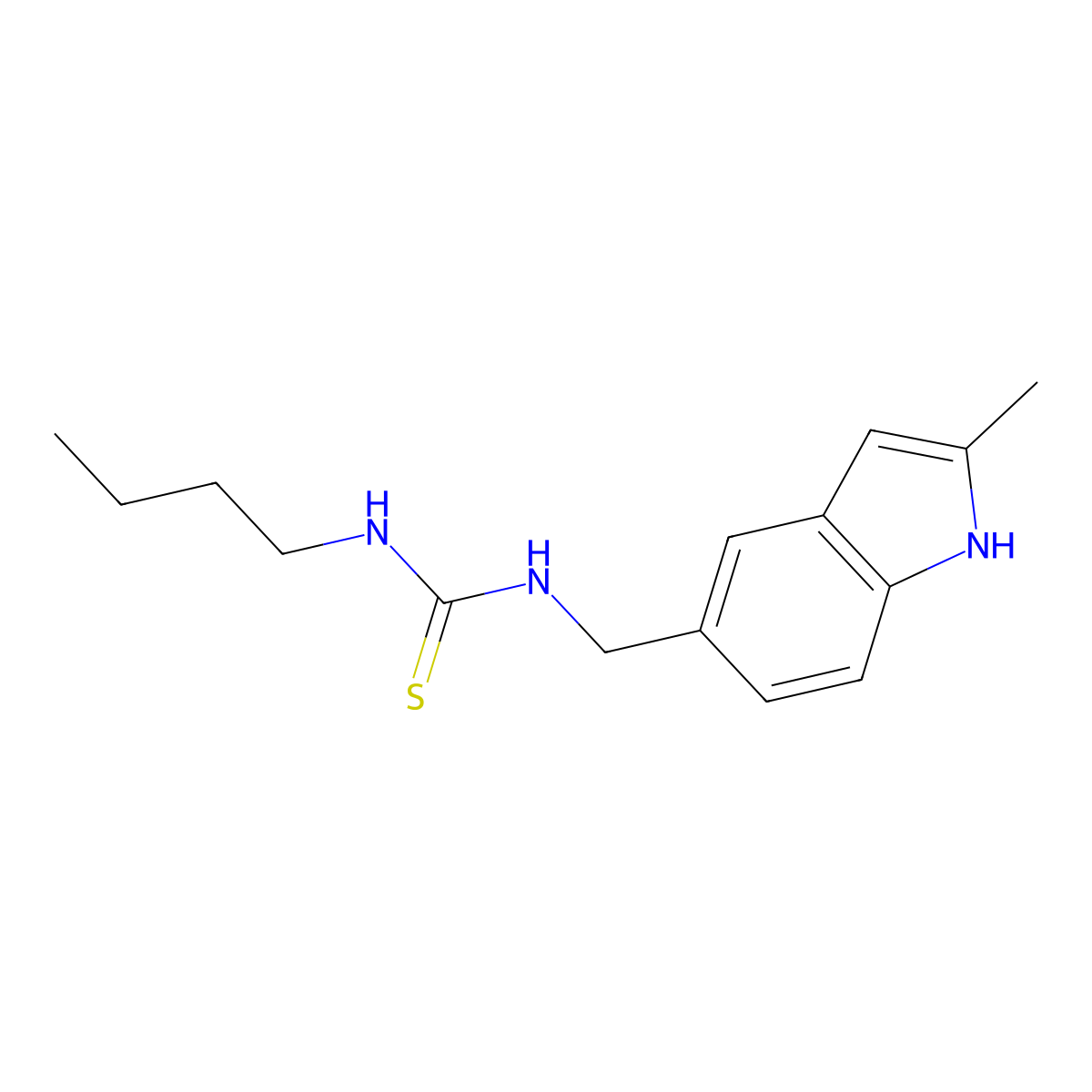 1-butyl-3-((2-methyl-1H-indol-5-yl)methyl)thiourea molecular structure, CAS 852139-41-4