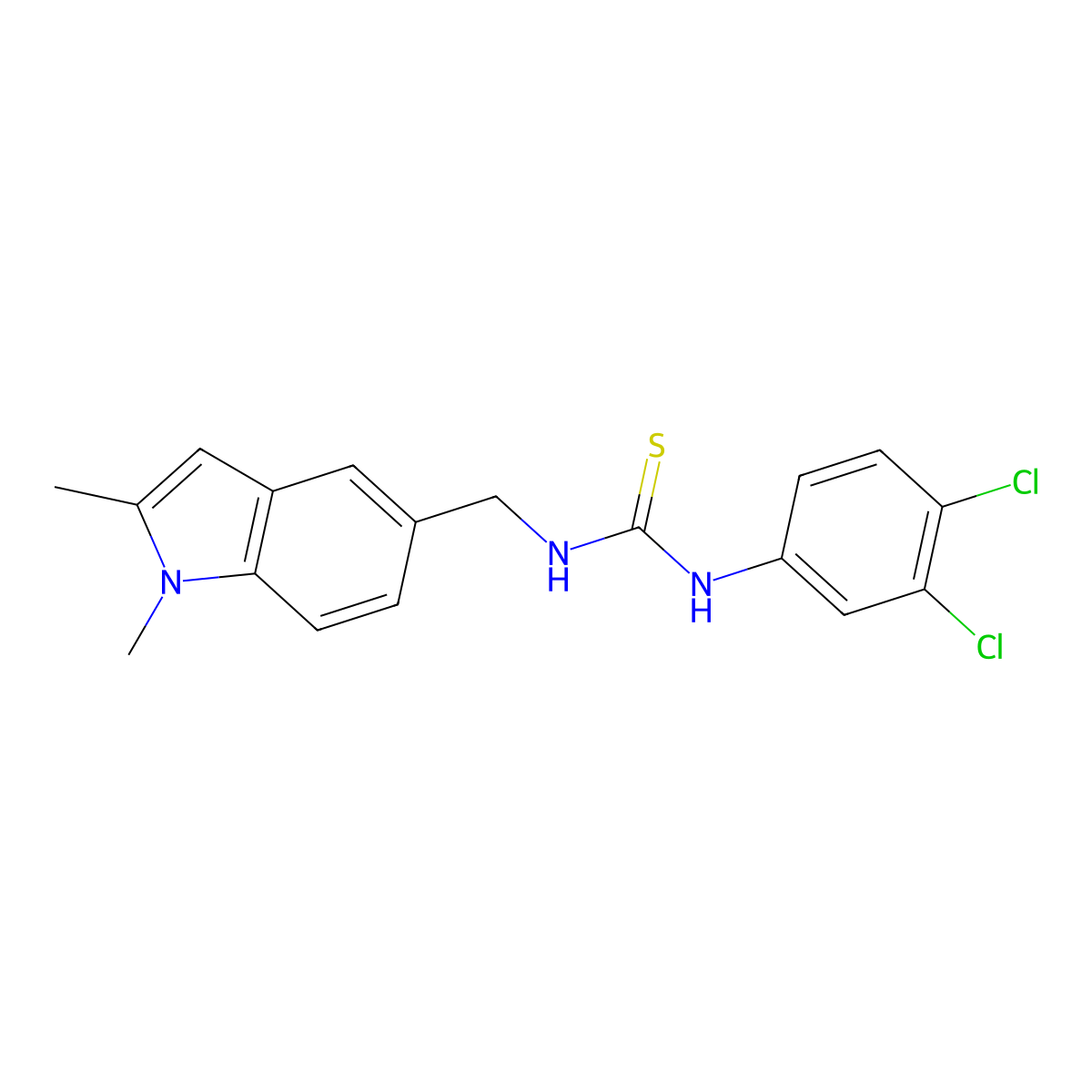 1-(3,4-dichlorophenyl)-3-((1,2-dimethyl-1H-indol-5-yl)methyl)thiourea molecular structure, CAS 852140-04-6