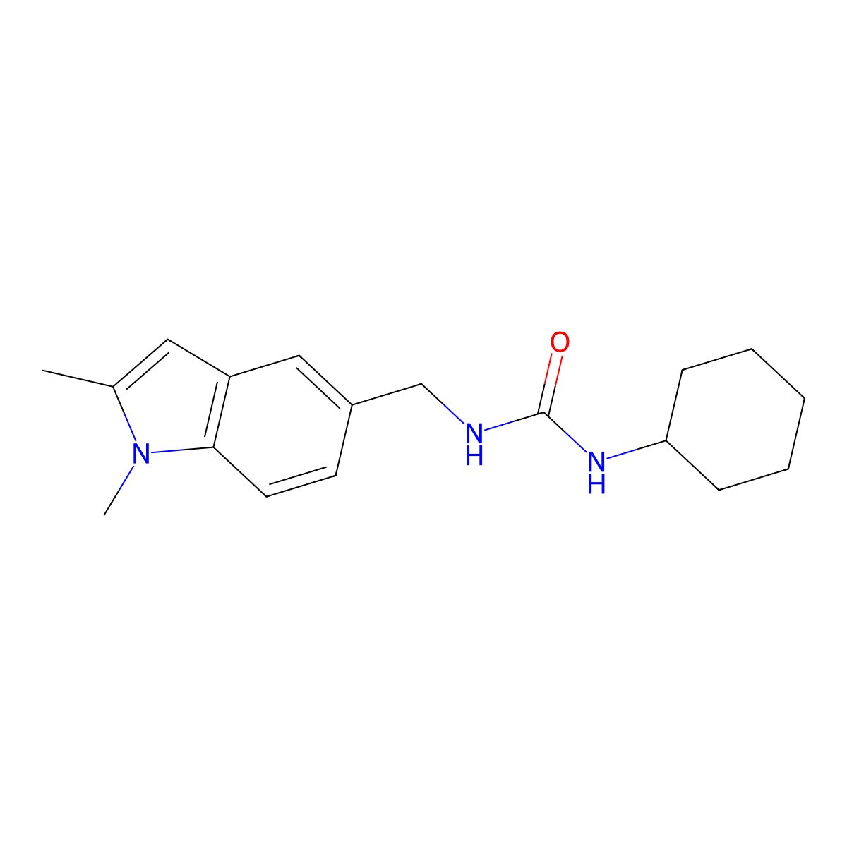 1-Cyclohexyl-3-[(1,2-dimethyl-5-indolyl)methyl]urea molecular structure, CAS 852140-69-3