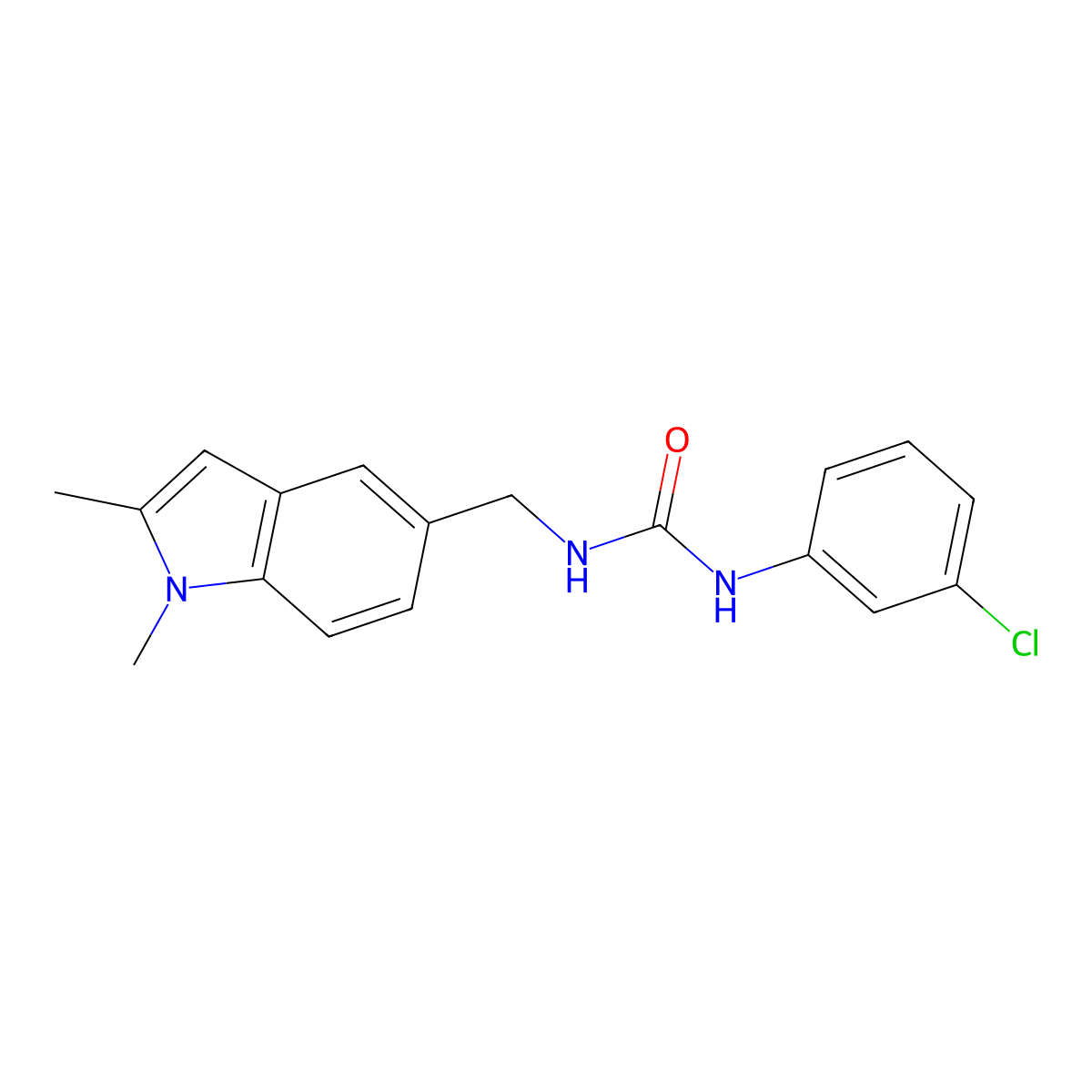 1-(3-Chlorophenyl)-3-[(1,2-dimethylindol-5-yl)methyl]urea molecular structure, CAS 852140-71-7