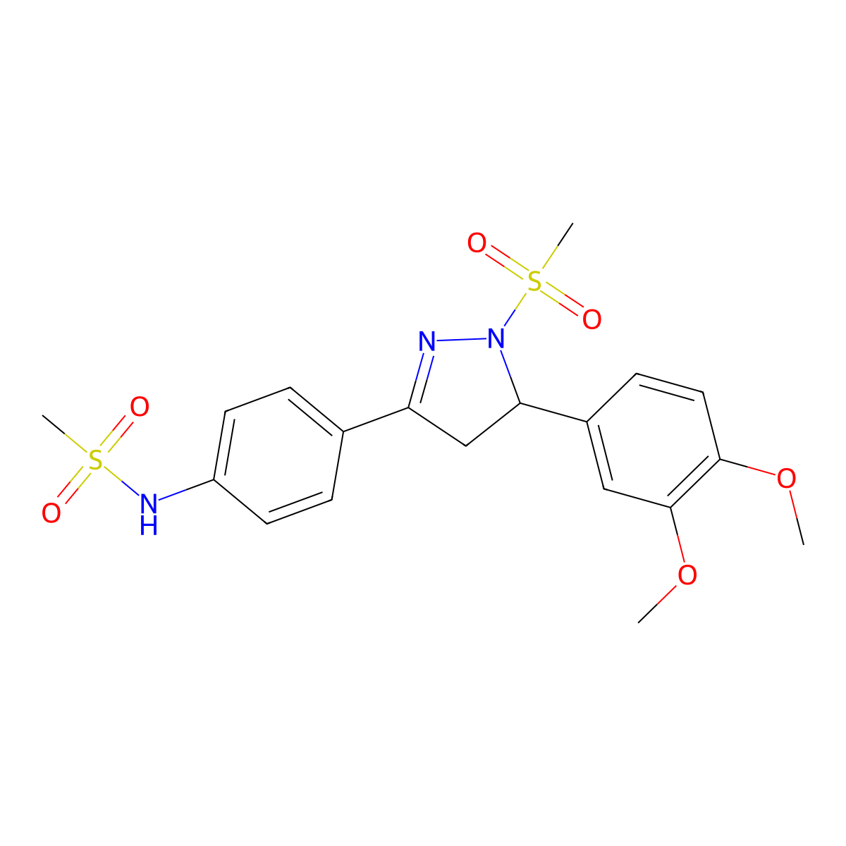 N-(4-(5-(3,4-dimethoxyphenyl)-1-(methylsulfonyl)-4,5-dihydro-1H-pyrazol-3-yl)phenyl)methanesulfonamide molecular structure, CAS 852140-82-0