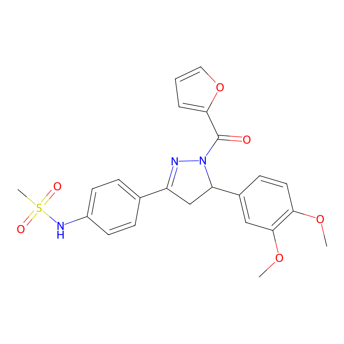 N-(4-(5-(3,4-dimethoxyphenyl)-1-(furan-2-carbonyl)-4,5-dihydro-1H-pyrazol-3-yl)phenyl)methanesulfonamide molecular structure, CAS 852140-84-2