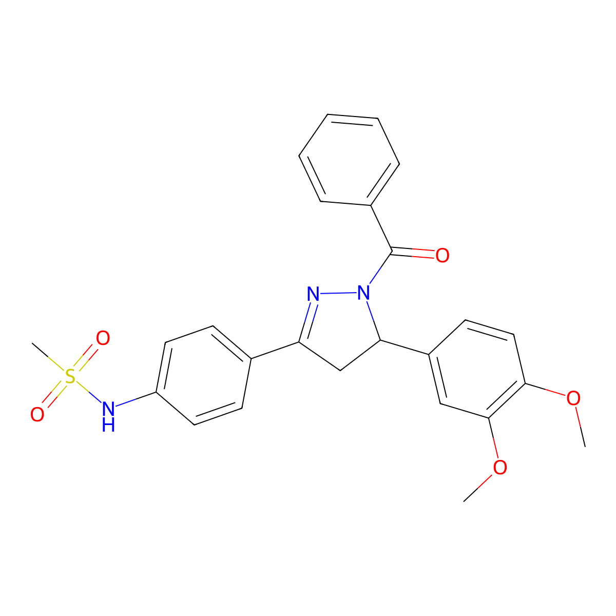 N-{4-[1-benzoyl-5-(3,4-dimethoxyphenyl)-4,5-dihydro-1H-pyrazol-3-yl]phenyl}methanesulfonamide molecular structure, CAS 852140-86-4