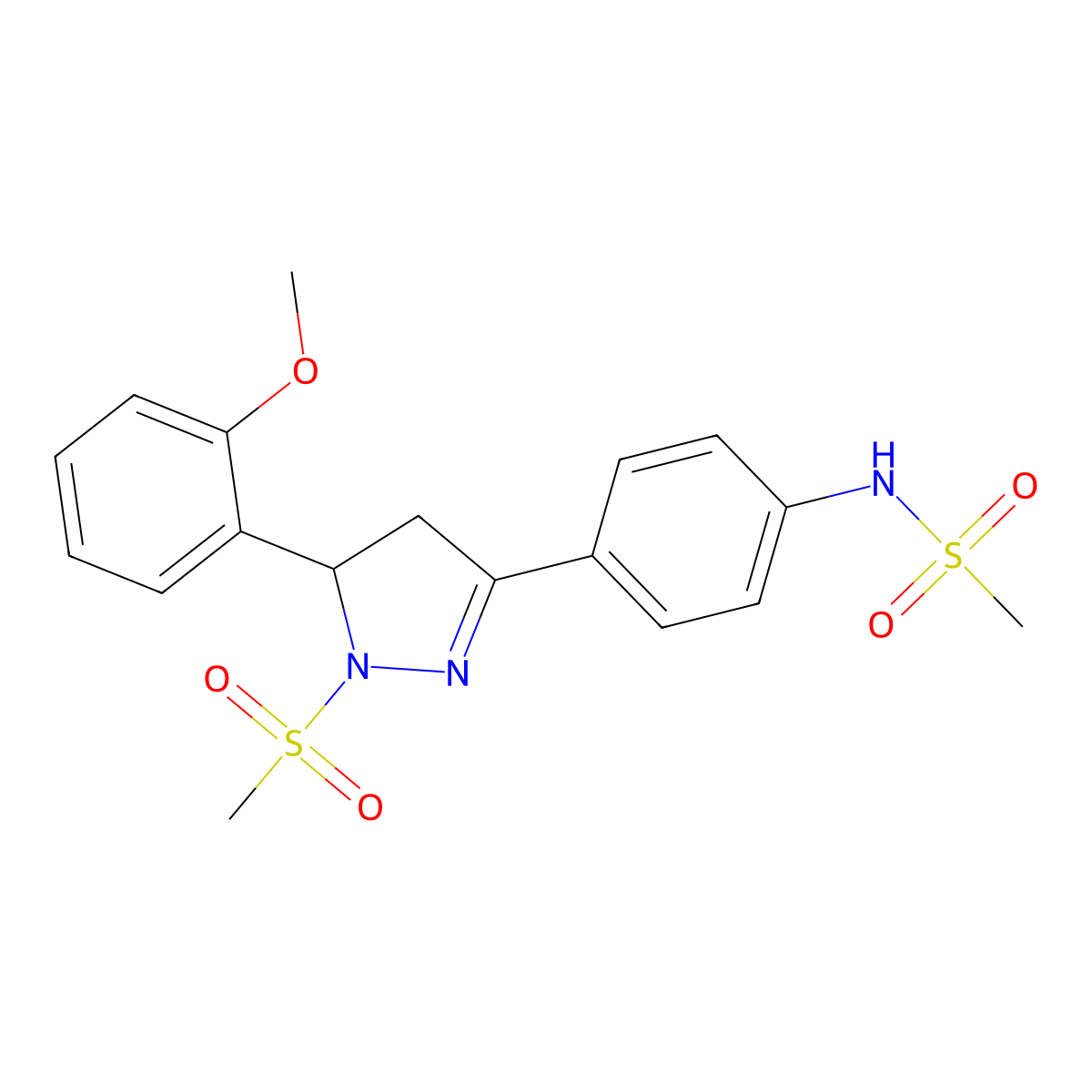 N-(4-(5-(2-methoxyphenyl)-1-(methylsulfonyl)-4,5-dihydro-1H-pyrazol-3-yl)phenyl)methanesulfonamide molecular structure, CAS 852140-87-5