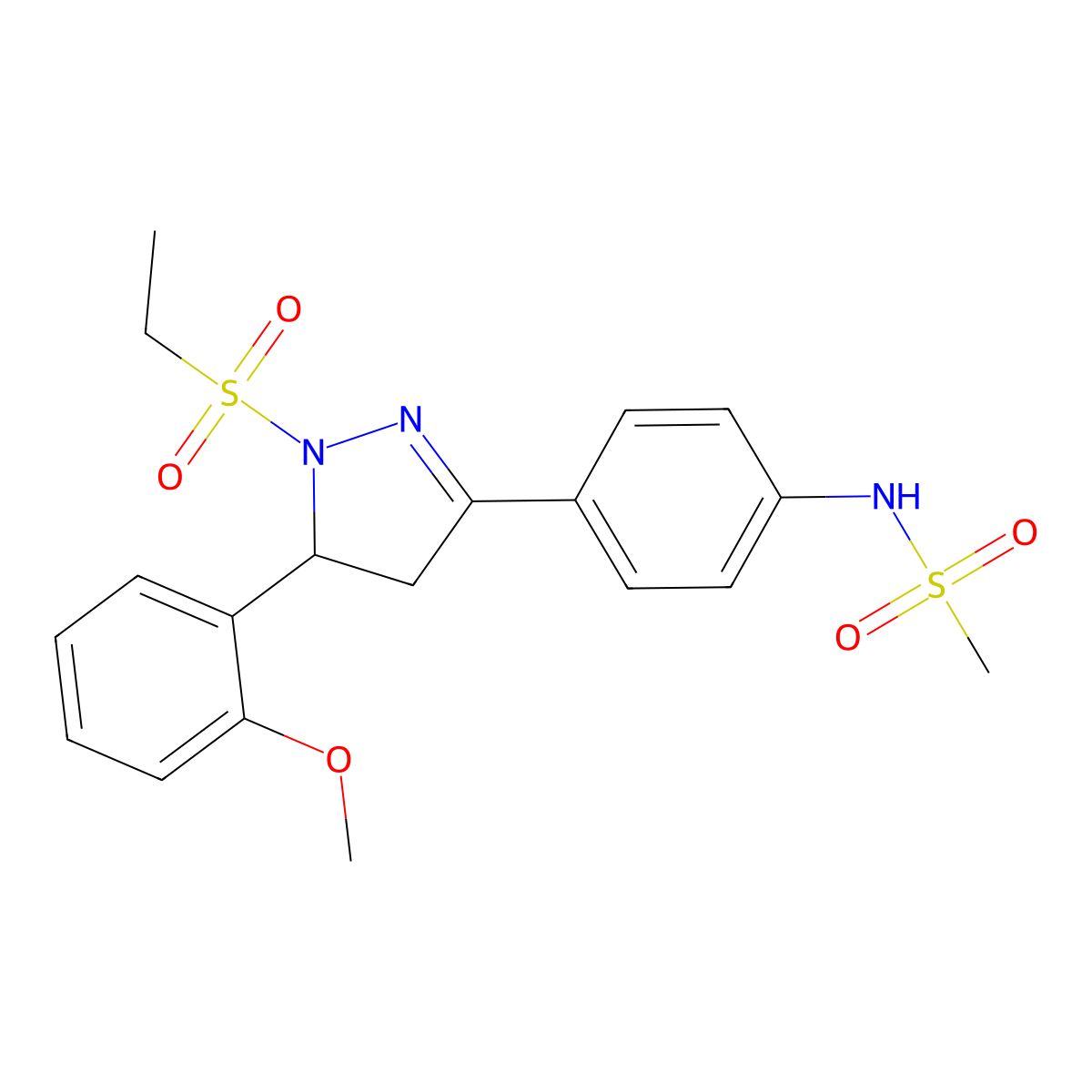 N-(4-(1-(ethylsulfonyl)-5-(2-methoxyphenyl)-4,5-dihydro-1H-pyrazol-3-yl)phenyl)methanesulfonamide molecular structure, CAS 852140-88-6