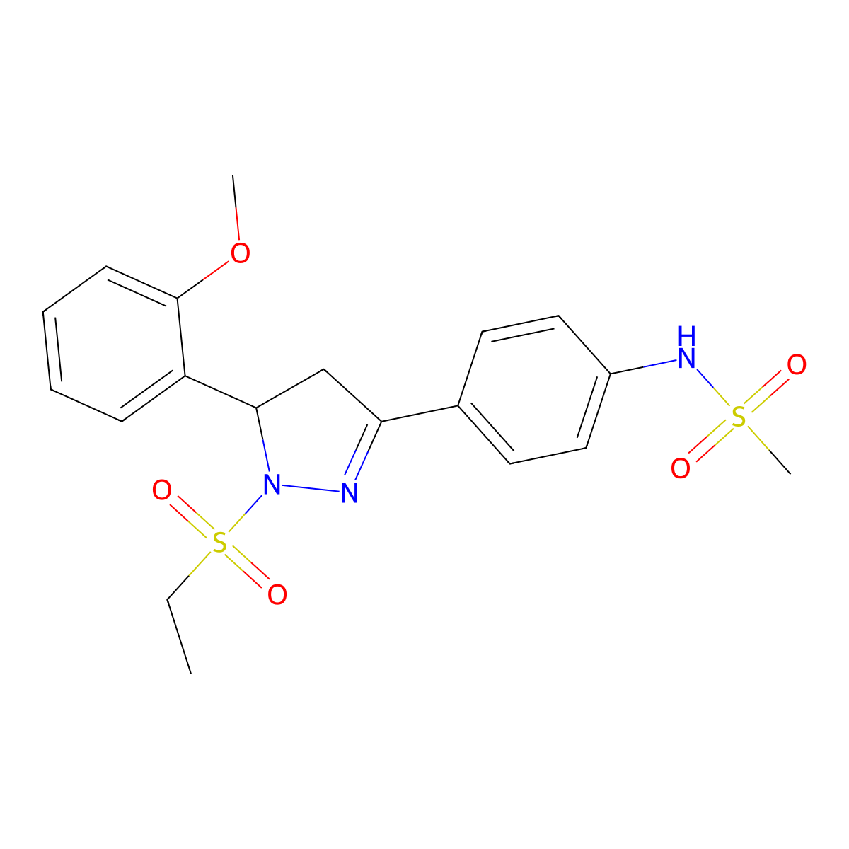 N-(4-(1-(ethylsulfonyl)-5-(2-methoxyphenyl)-4,5-dihydro-1H-pyrazol-3-yl)phenyl)methanesulfonamide molecular structure, CAS 852140-88-6