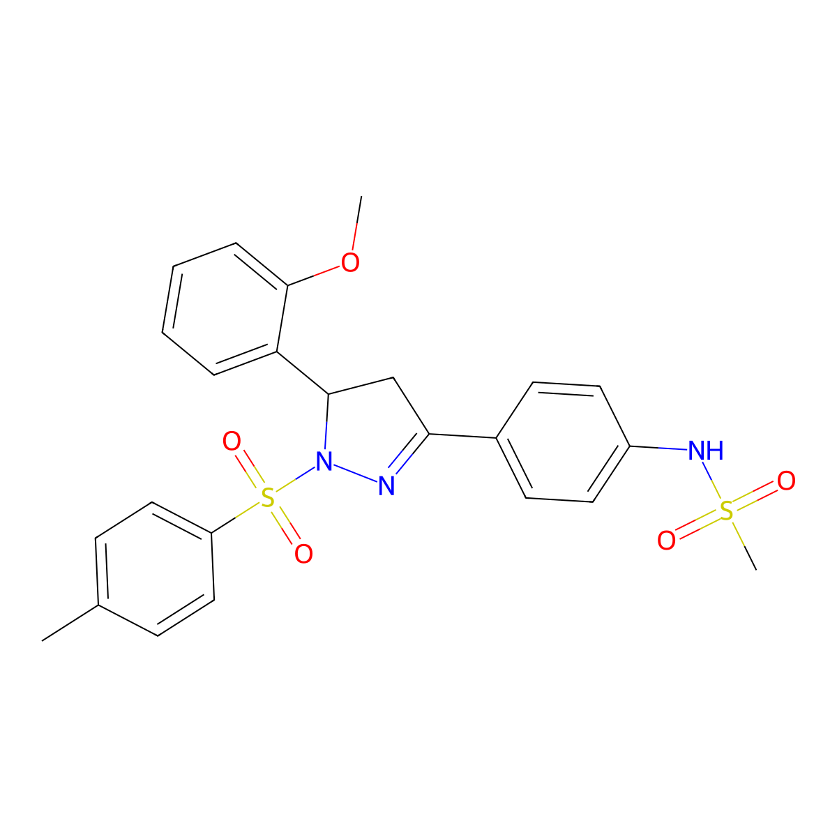 N-(4-(5-(2-methoxyphenyl)-1-tosyl-4,5-dihydro-1H-pyrazol-3-yl)phenyl)methanesulfonamide molecular structure, CAS 852140-90-0