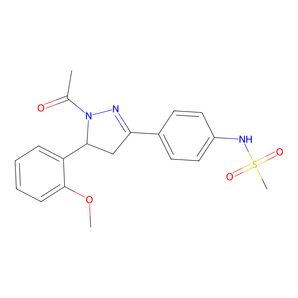 N-{4-[1-acetyl-5-(2-methoxyphenyl)-4,5-dihydro-1H-pyrazol-3-yl]phenyl}methanesulfonamide molecular structure, CAS 852140-91-1
