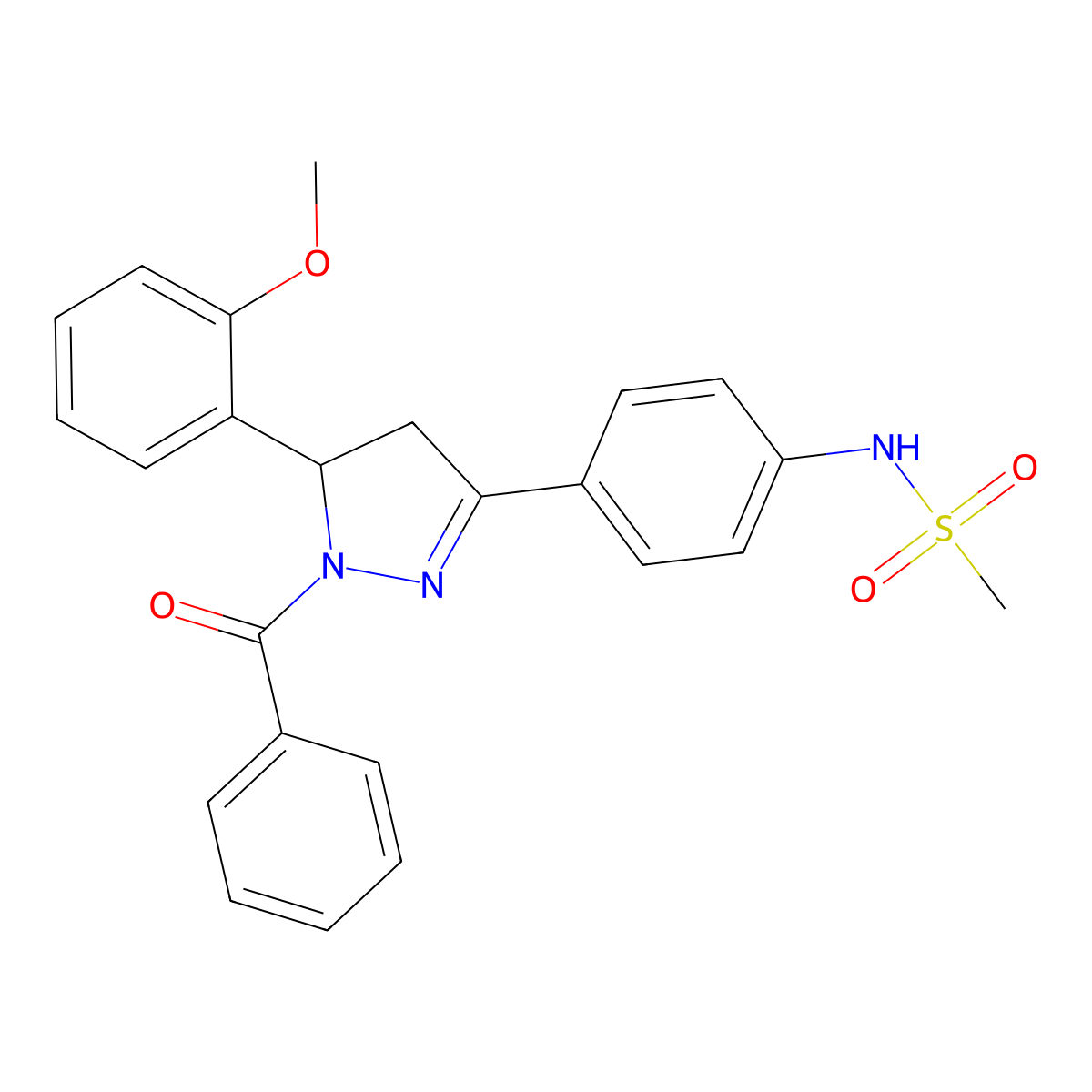 N-{4-[1-benzoyl-5-(2-methoxyphenyl)-4,5-dihydro-1H-pyrazol-3-yl]phenyl}methanesulfonamide molecular structure, CAS 852140-94-4