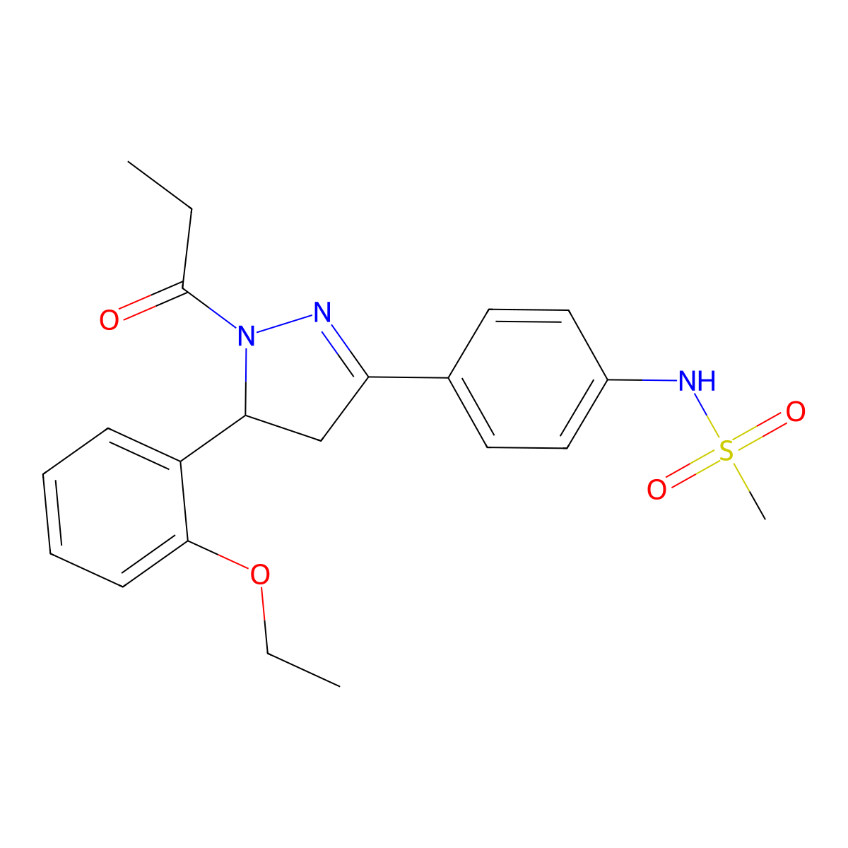N-(4-(5-(2-ethoxyphenyl)-1-propionyl-4,5-dihydro-1H-pyrazol-3-yl)phenyl)methanesulfonamide molecular structure, CAS 852140-99-9