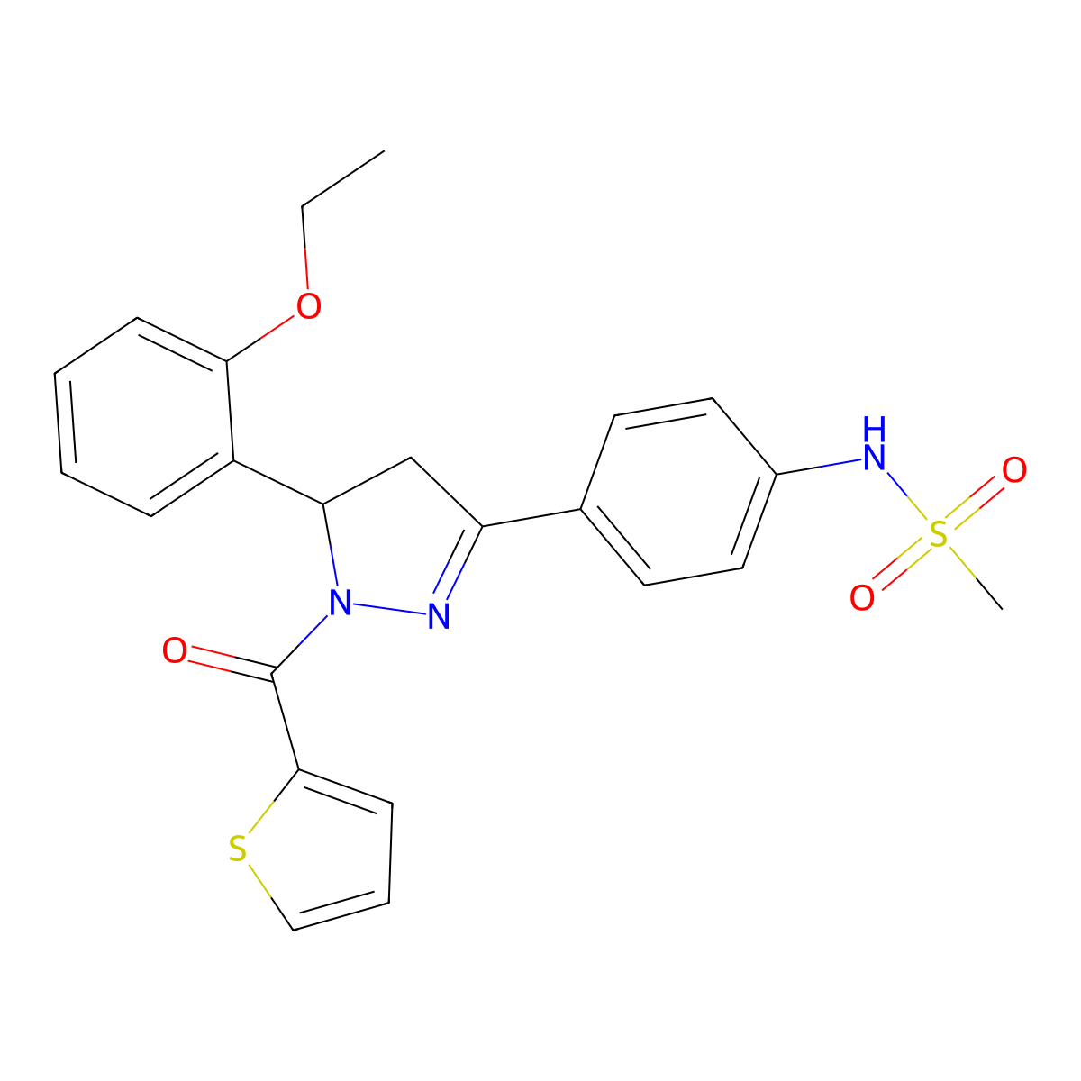 N-[4-[3-(2-ethoxyphenyl)-2-(thiophene-2-carbonyl)-3,4-dihydropyrazol-5-yl]phenyl]methanesulfonamide molecular structure, CAS 852141-01-6
