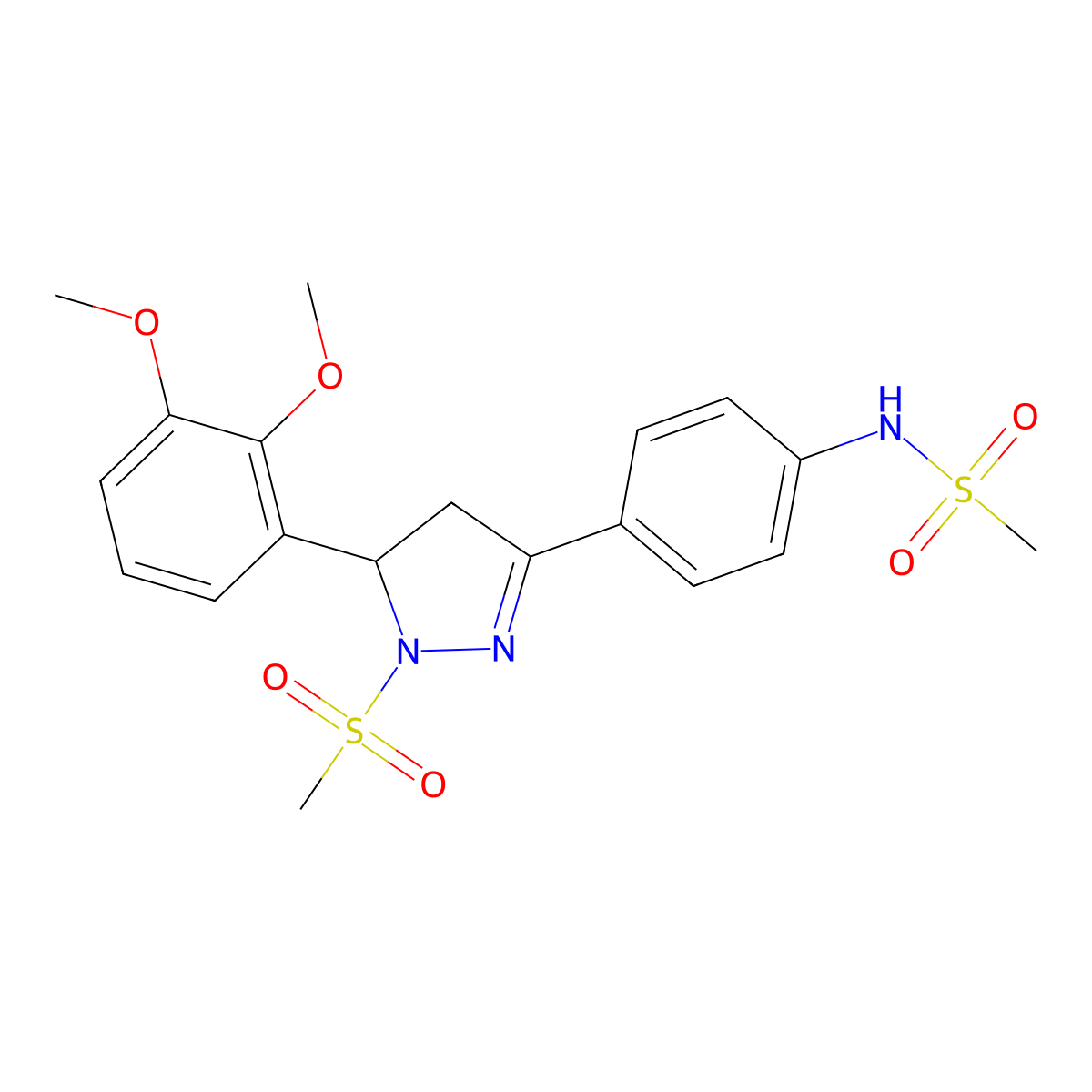 N-(4-(5-(2,3-dimethoxyphenyl)-1-(methylsulfonyl)-4,5-dihydro-1H-pyrazol-3-yl)phenyl)methanesulfonamide molecular structure, CAS 852141-02-7