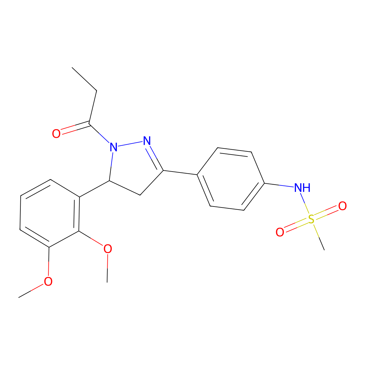 N-(4-(5-(2,3-dimethoxyphenyl)-1-propionyl-4,5-dihydro-1H-pyrazol-3-yl)phenyl)methanesulfonamide molecular structure, CAS 852141-05-0