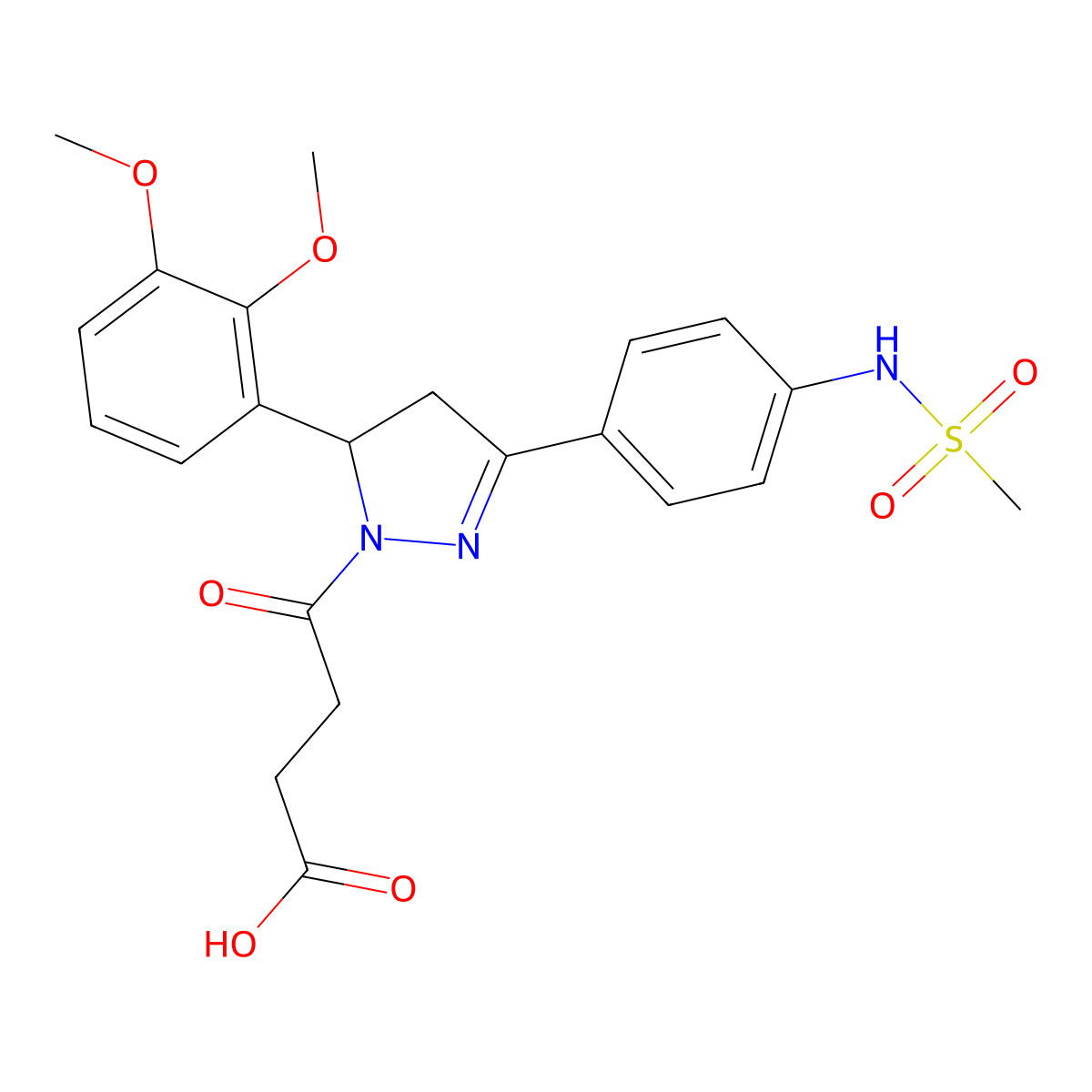 4-[5-(2,3-dimethoxyphenyl)-3-(4-methanesulfonamidophenyl)-4,5-dihydro-1H-pyrazol-1-yl]-4-oxobutanoic acid molecular structure, CAS 852141-06-1