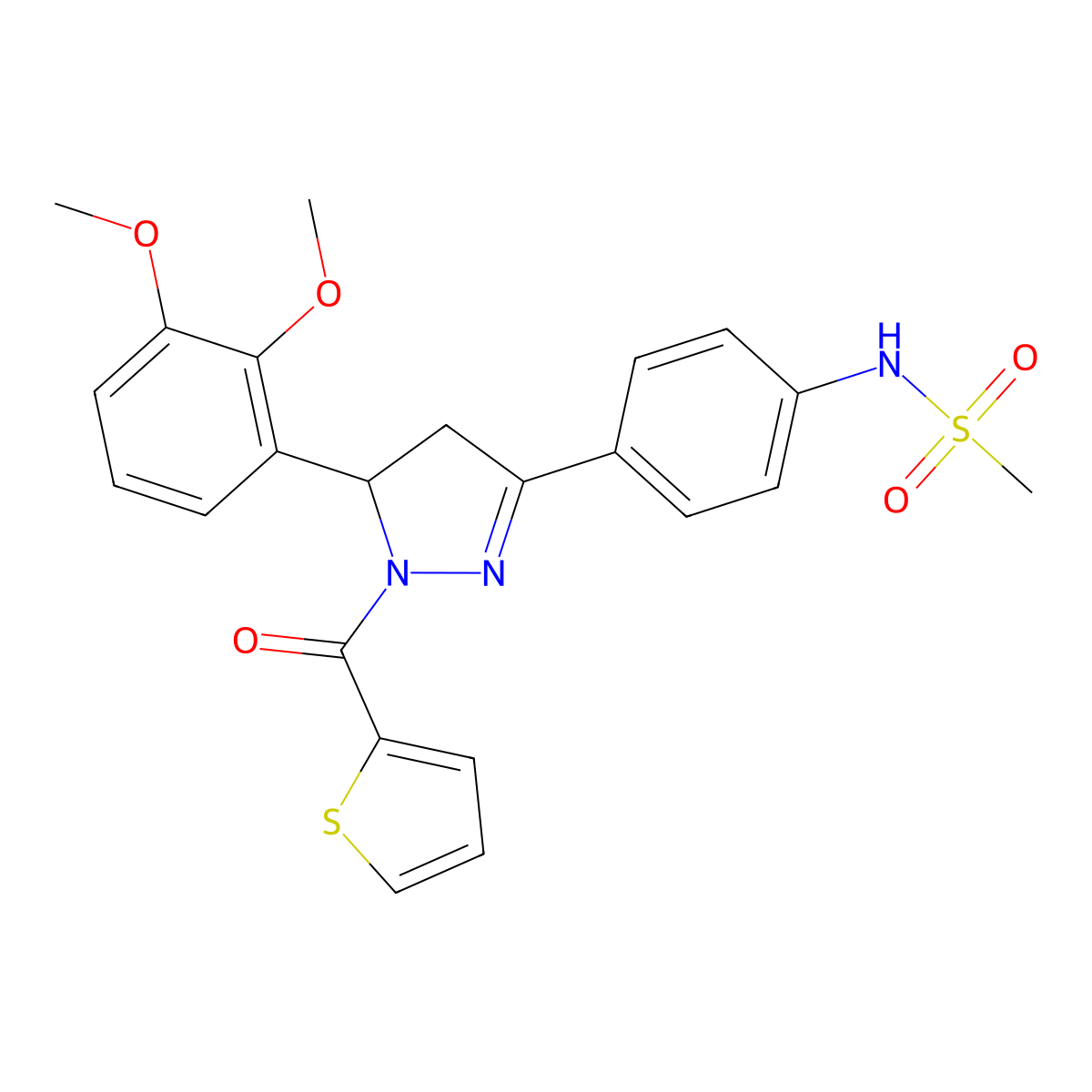 N-(4-(5-(2,3-dimethoxyphenyl)-1-(thiophene-2-carbonyl)-4,5-dihydro-1H-pyrazol-3-yl)phenyl)methanesulfonamide molecular structure, CAS 852141-08-3