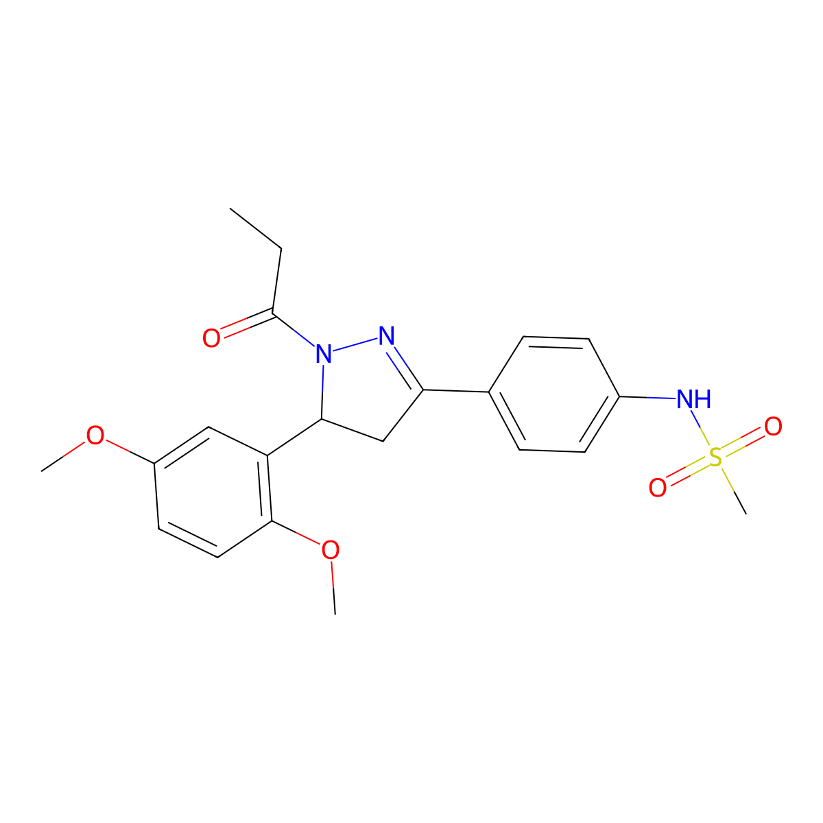 N-(4-(5-(2,5-dimethoxyphenyl)-1-propionyl-4,5-dihydro-1H-pyrazol-3-yl)phenyl)methanesulfonamide molecular structure, CAS 852141-10-7