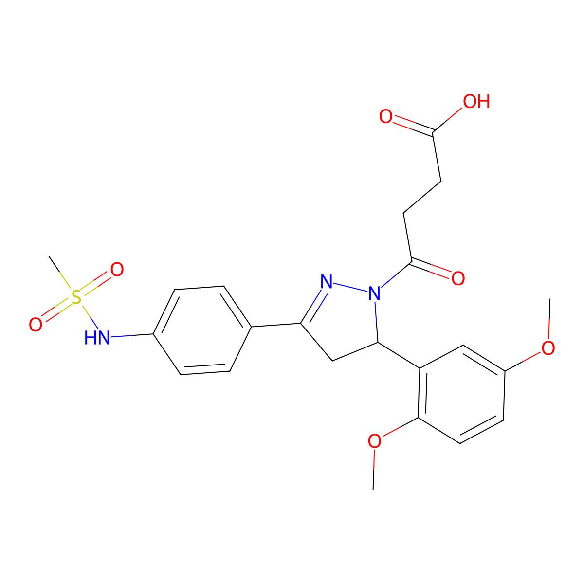 4-[5-(2,5-dimethoxyphenyl)-3-(4-methanesulfonamidophenyl)-4,5-dihydro-1H-pyrazol-1-yl]-4-oxobutanoic acid molecular structure, CAS 852141-11-8