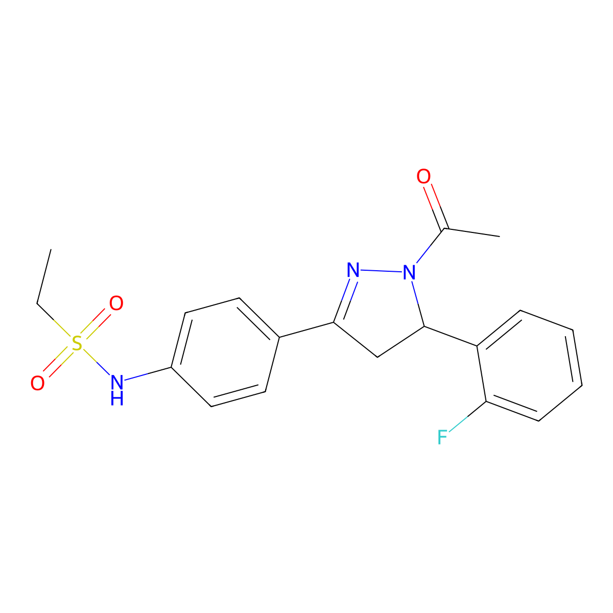 N-(4-(1-acetyl-5-(2-fluorophenyl)-4,5-dihydro-1H-pyrazol-3-yl)phenyl)ethanesulfonamide molecular structure, CAS 852141-17-4