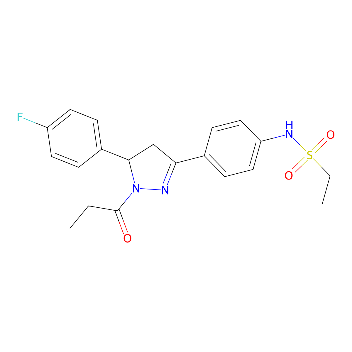 N-(4-(5-(4-fluorophenyl)-1-propionyl-4,5-dihydro-1H-pyrazol-3-yl)phenyl)ethanesulfonamide molecular structure, CAS 852141-24-3