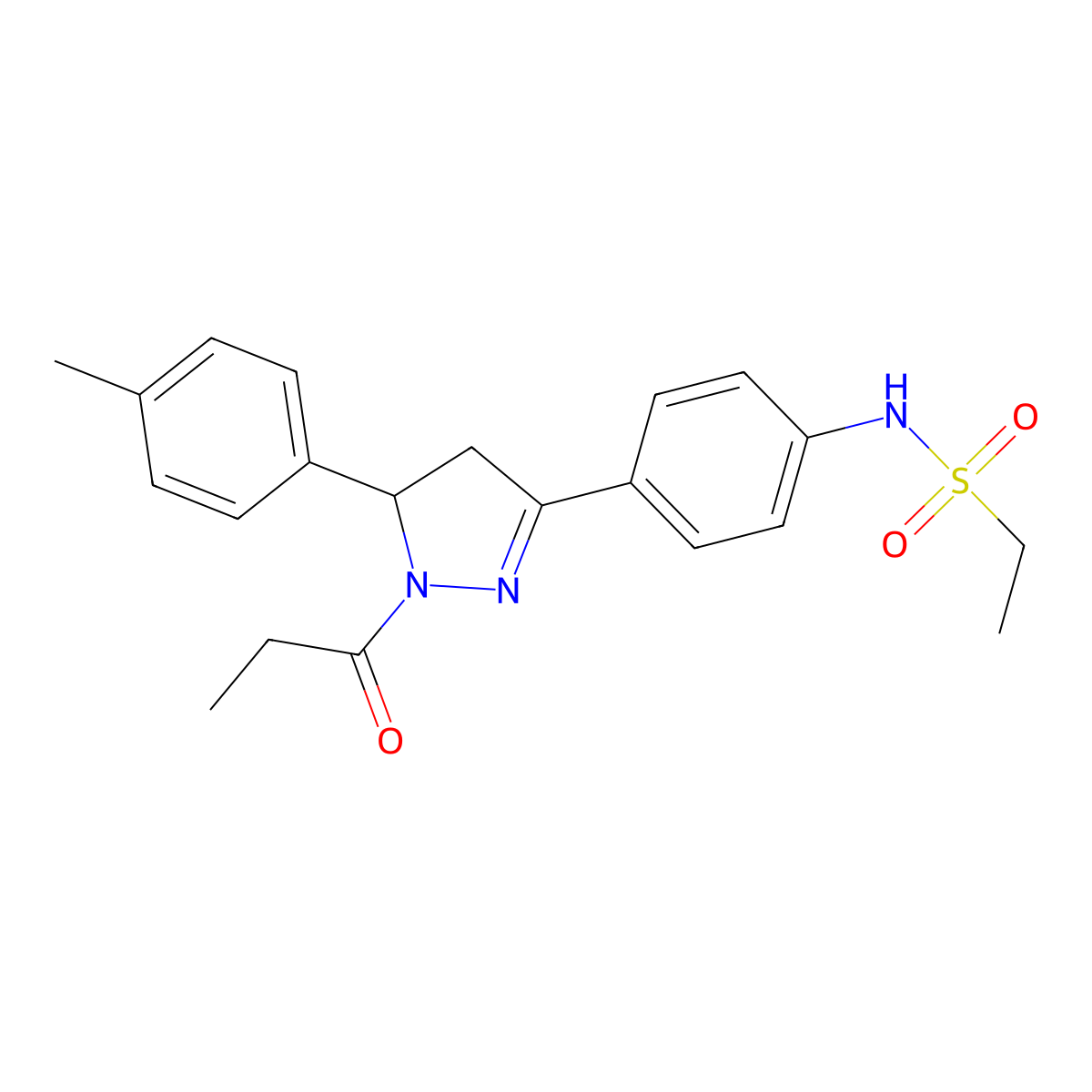 N-(4-(1-propionyl-5-(p-tolyl)-4,5-dihydro-1H-pyrazol-3-yl)phenyl)ethanesulfonamide molecular structure, CAS 852141-27-6