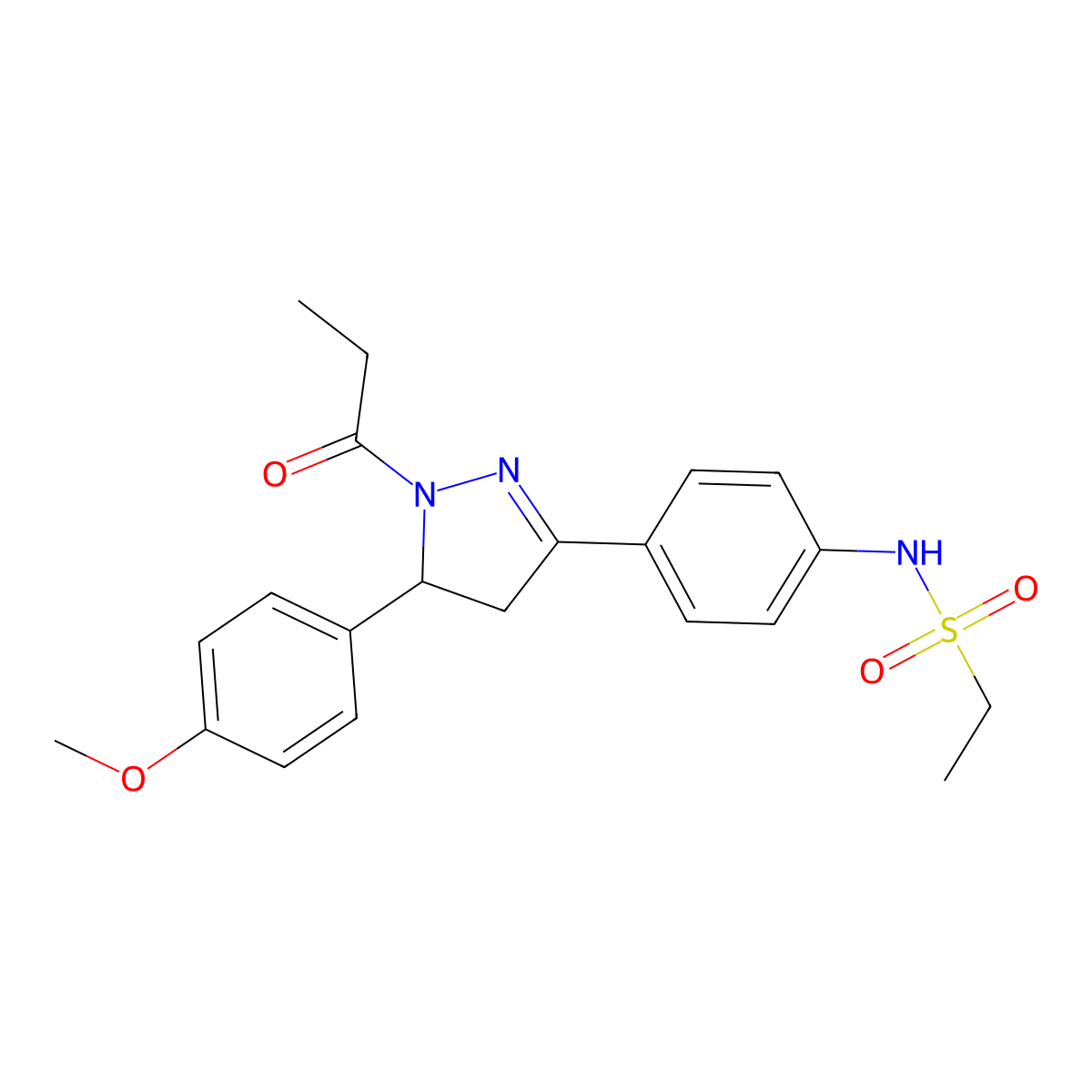 N-(4-(5-(4-methoxyphenyl)-1-propionyl-4,5-dihydro-1H-pyrazol-3-yl)phenyl)ethanesulfonamide molecular structure, CAS 852141-30-1