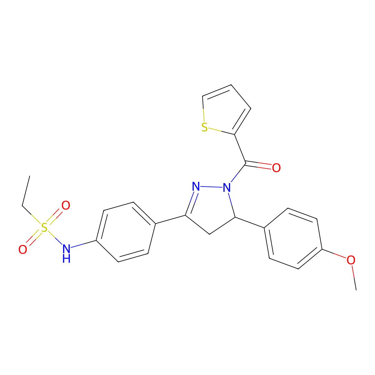 N-[4-[3-(4-methoxyphenyl)-2-(thiophene-2-carbonyl)-3,4-dihydropyrazol-5-yl]phenyl]ethanesulfonamide molecular structure, CAS 852141-32-3