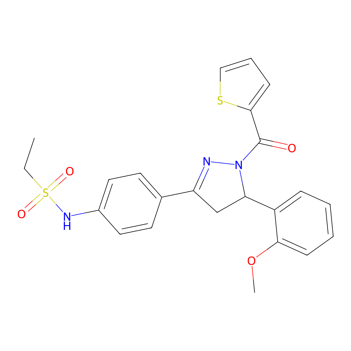 N-[4-[3-(2-methoxyphenyl)-2-(thiophene-2-carbonyl)-3,4-dihydropyrazol-5-yl]phenyl]ethanesulfonamide molecular structure, CAS 852141-38-9