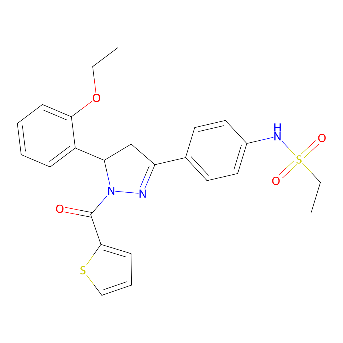N-(4-(5-(2-ethoxyphenyl)-1-(thiophene-2-carbonyl)-4,5-dihydro-1H-pyrazol-3-yl)phenyl)ethanesulfonamide molecular structure, CAS 852141-42-5
