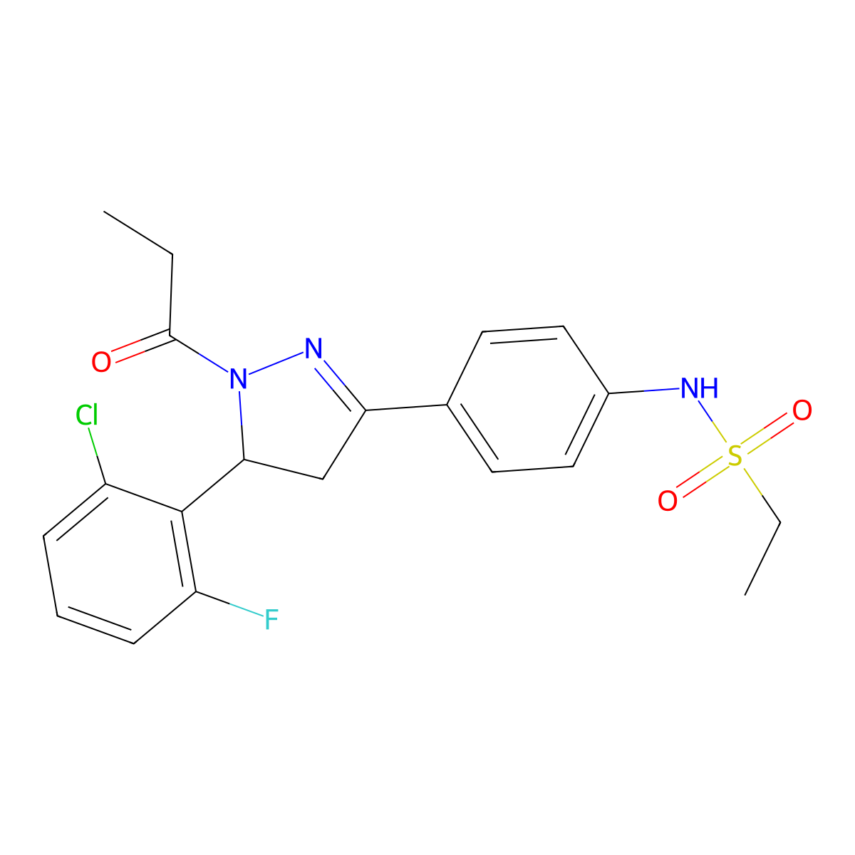 N-(4-(5-(2-chloro-6-fluorophenyl)-1-propionyl-4,5-dihydro-1H-pyrazol-3-yl)phenyl)ethanesulfonamide molecular structure, CAS 852141-44-7