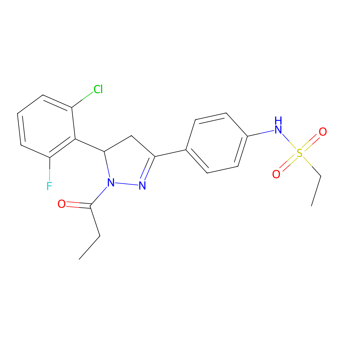 N-(4-(5-(2-chloro-6-fluorophenyl)-1-propionyl-4,5-dihydro-1H-pyrazol-3-yl)phenyl)ethanesulfonamide molecular structure, CAS 852141-44-7