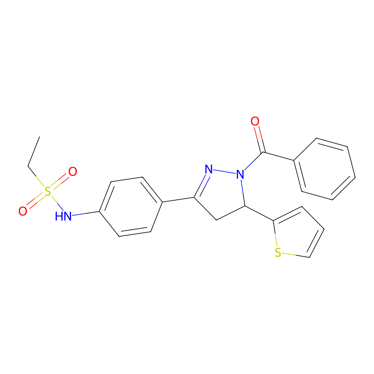 N-(4-(1-benzoyl-5-(thiophen-2-yl)-4,5-dihydro-1H-pyrazol-3-yl)phenyl)ethanesulfonamide molecular structure, CAS 852141-51-6