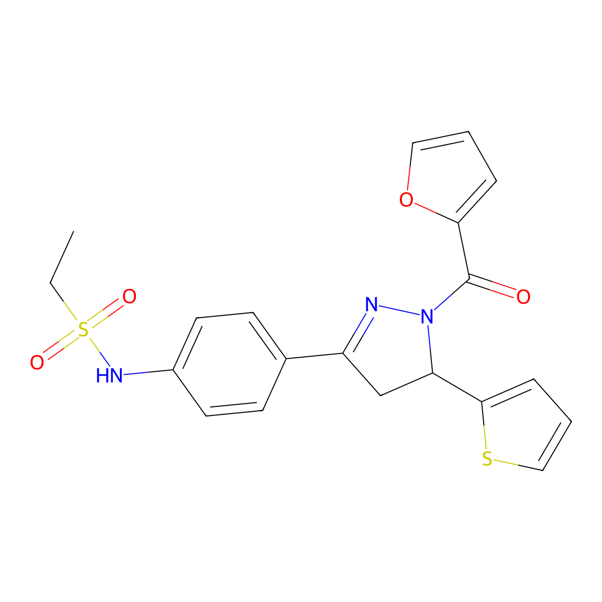 N-(4-(1-(furan-2-carbonyl)-5-(thiophen-2-yl)-4,5-dihydro-1H-pyrazol-3-yl)phenyl)ethanesulfonamide molecular structure, CAS 852141-53-8
