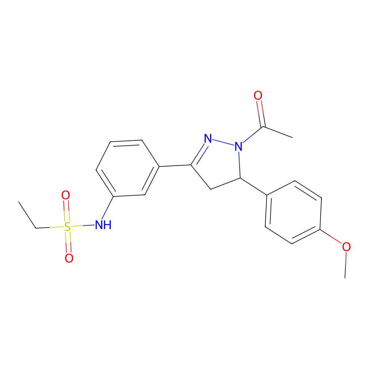 N-(3-(1-acetyl-5-(4-methoxyphenyl)-4,5-dihydro-1H-pyrazol-3-yl)phenyl)ethanesulfonamide molecular structure, CAS 852141-57-2