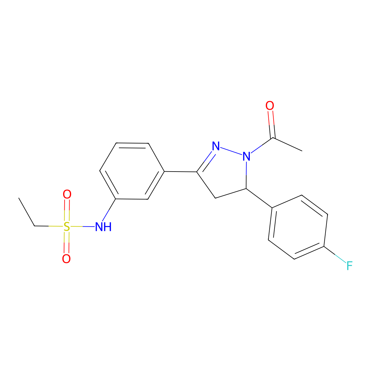 1-Acetyl-3-{3-[(ethylsulfonyl)amino]phenyl}-5-(4-fluorophenyl)-2-pyrazoline molecular structure, CAS 852141-58-3