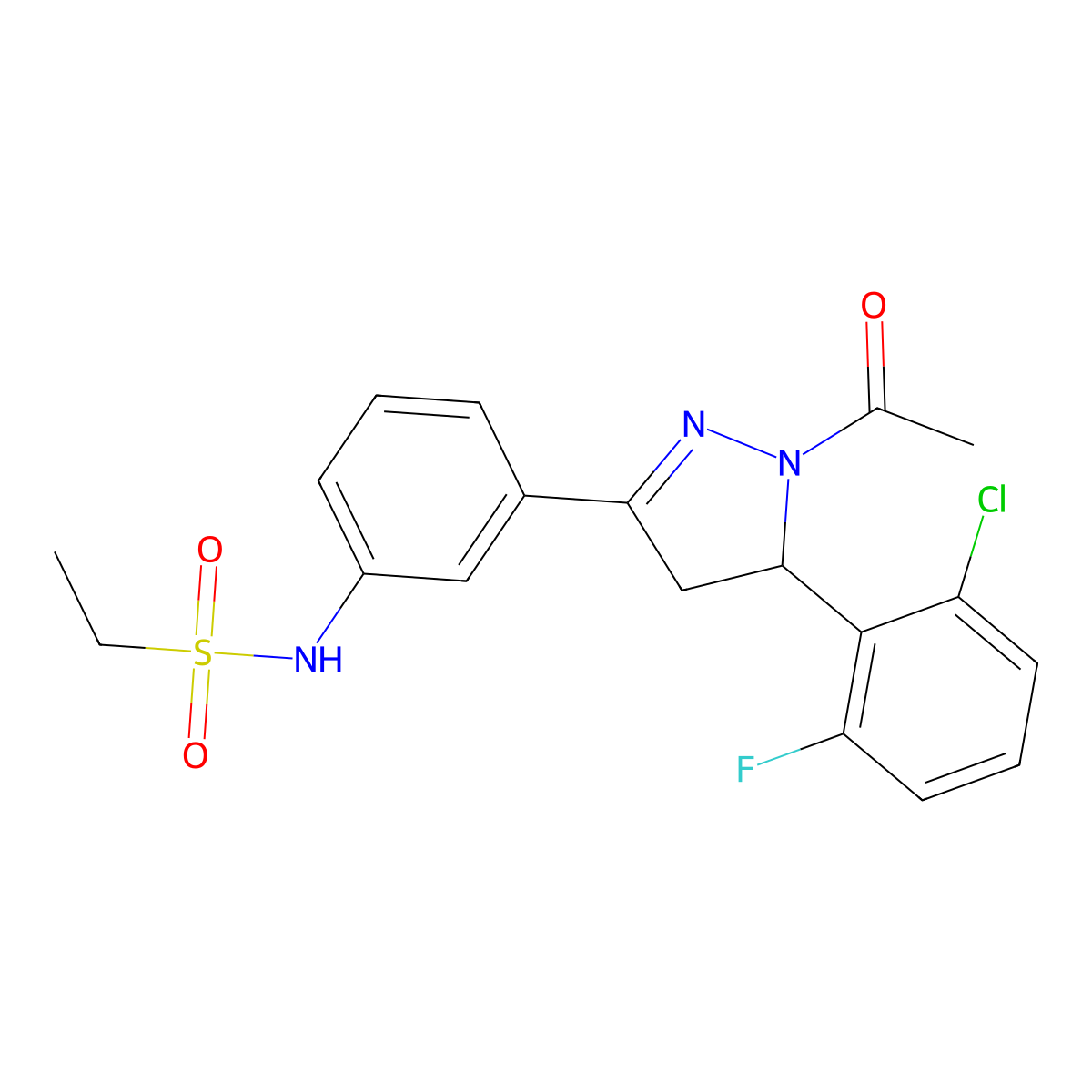 N-(3-(1-acetyl-5-(2-chloro-6-fluorophenyl)-4,5-dihydro-1H-pyrazol-3-yl)phenyl)ethanesulfonamide molecular structure, CAS 852141-60-7