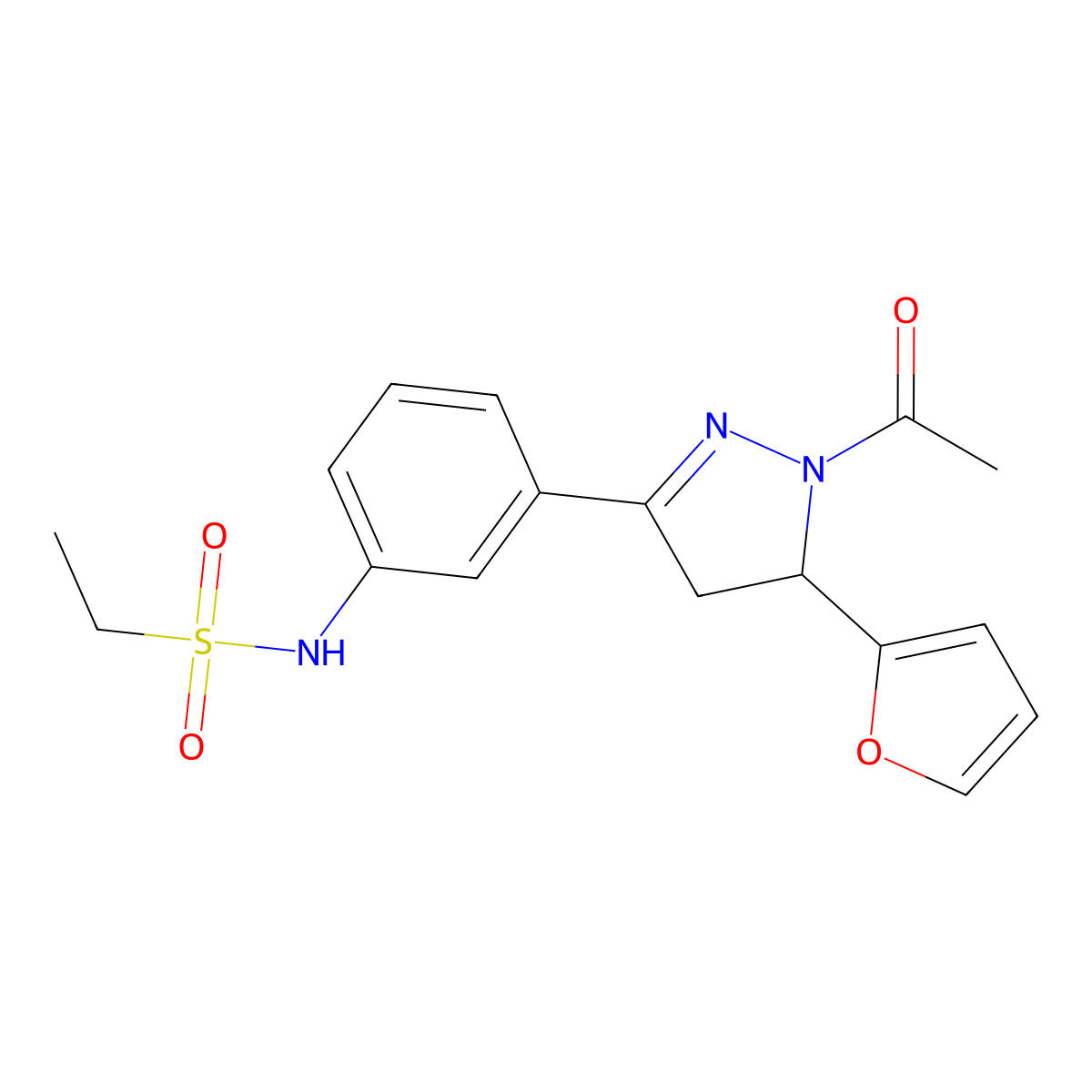 N-[3-[2-acetyl-3-(furan-2-yl)-3,4-dihydropyrazol-5-yl]phenyl]ethanesulfonamide molecular structure, CAS 852141-61-8