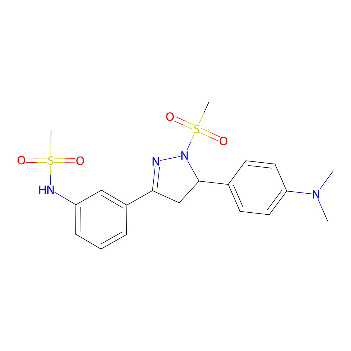 N-(3-(5-(4-(dimethylamino)phenyl)-1-(methylsulfonyl)-4,5-dihydro-1H-pyrazol-3-yl)phenyl)methanesulfonamide molecular structure, CAS 852141-62-9
