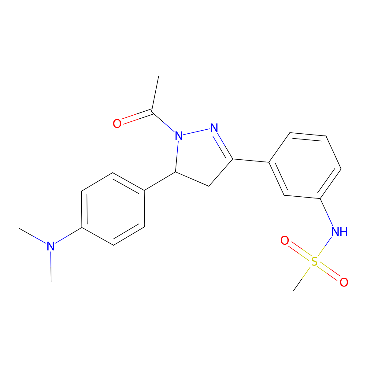 N-(3-{1-acetyl-5-[4-(dimethylamino)phenyl]-4,5-dihydro-1H-pyrazol-3-yl}phenyl)methanesulfonamide molecular structure, CAS 852141-64-1