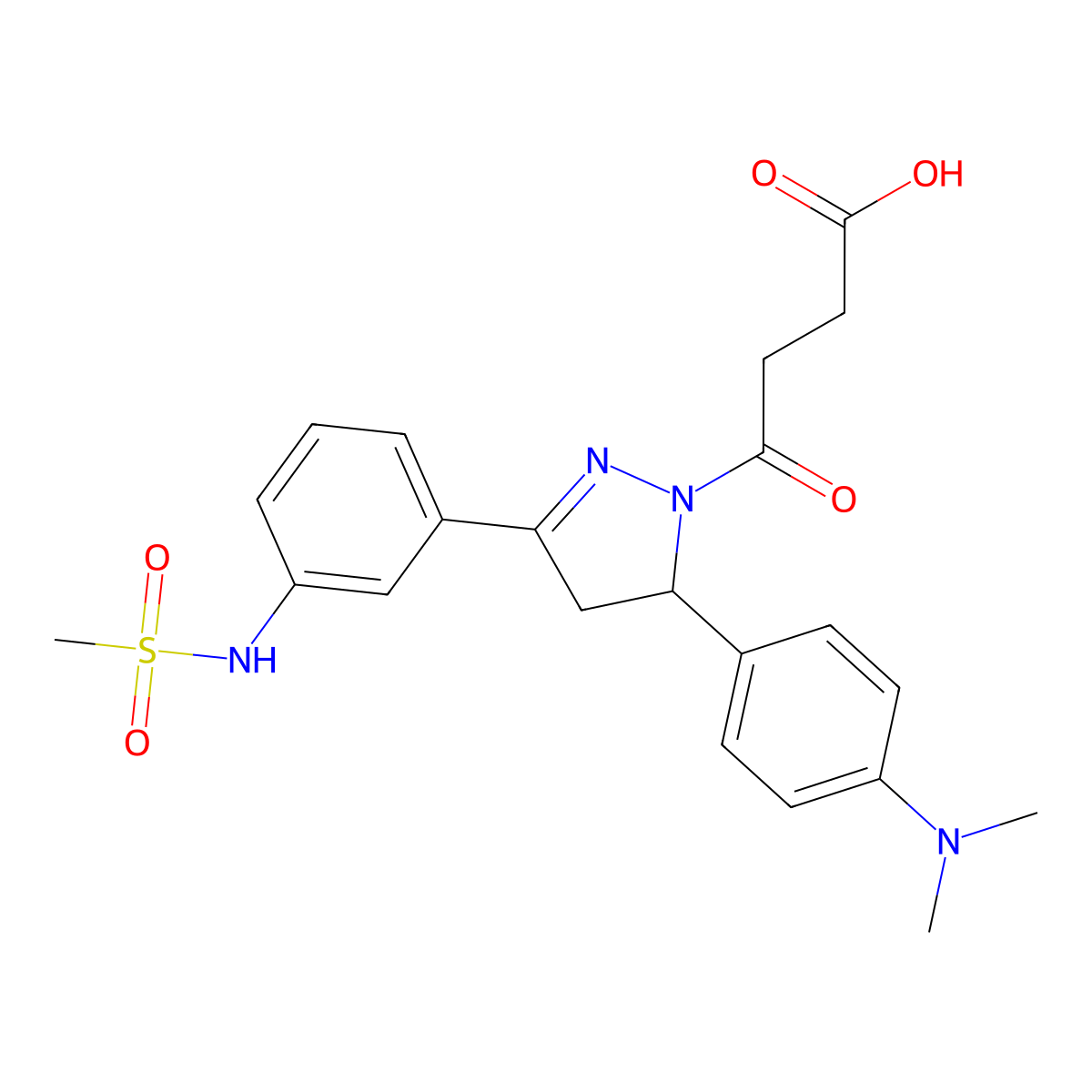 4-{5-[4-(dimethylamino)phenyl]-3-(3-methanesulfonamidophenyl)-4,5-dihydro-1H-pyrazol-1-yl}-4-oxobutanoic acid molecular structure, CAS 852141-65-2