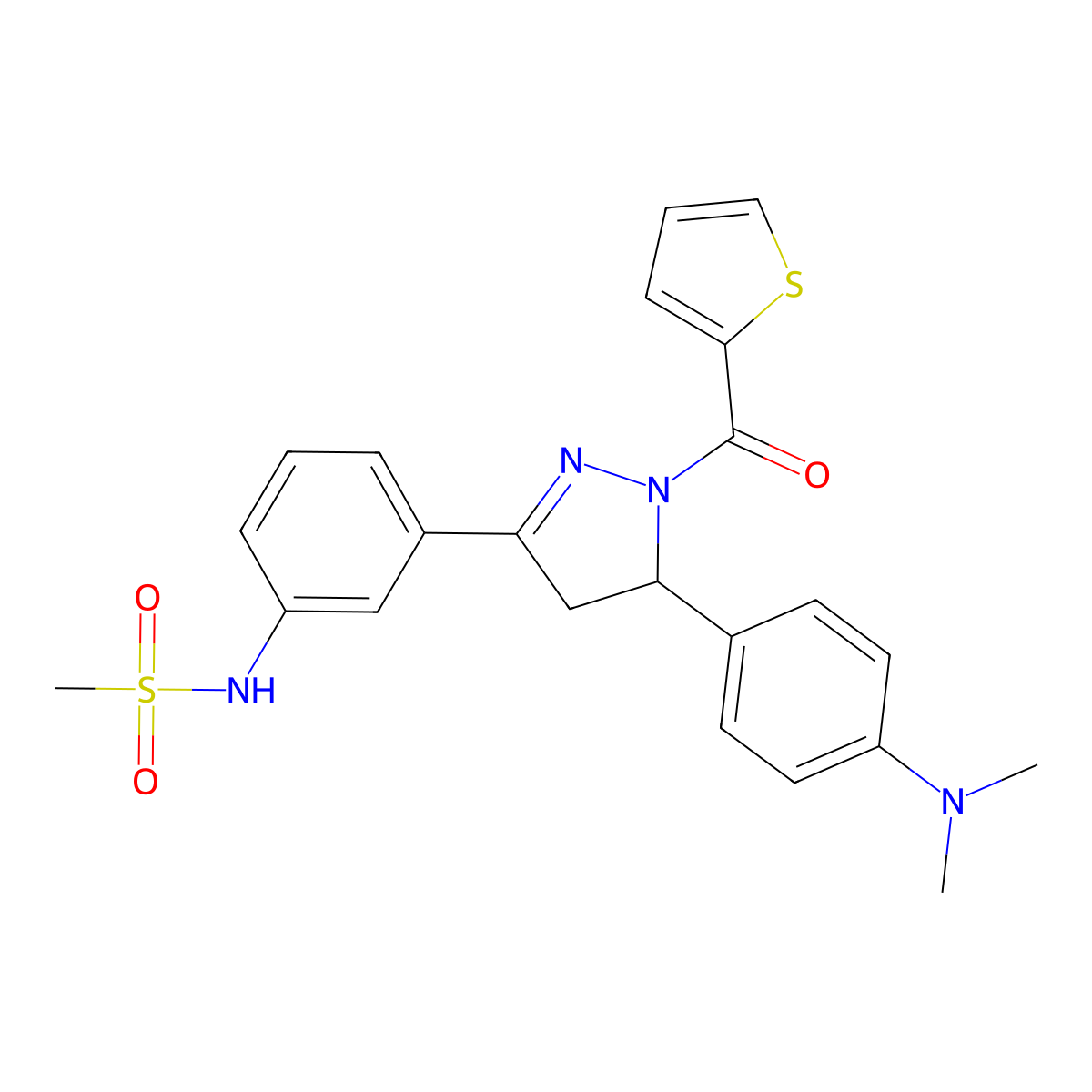 N-(3-(5-(4-(dimethylamino)phenyl)-1-(thiophene-2-carbonyl)-4,5-dihydro-1H-pyrazol-3-yl)phenyl)methanesulfonamide molecular structure, CAS 852141-67-4