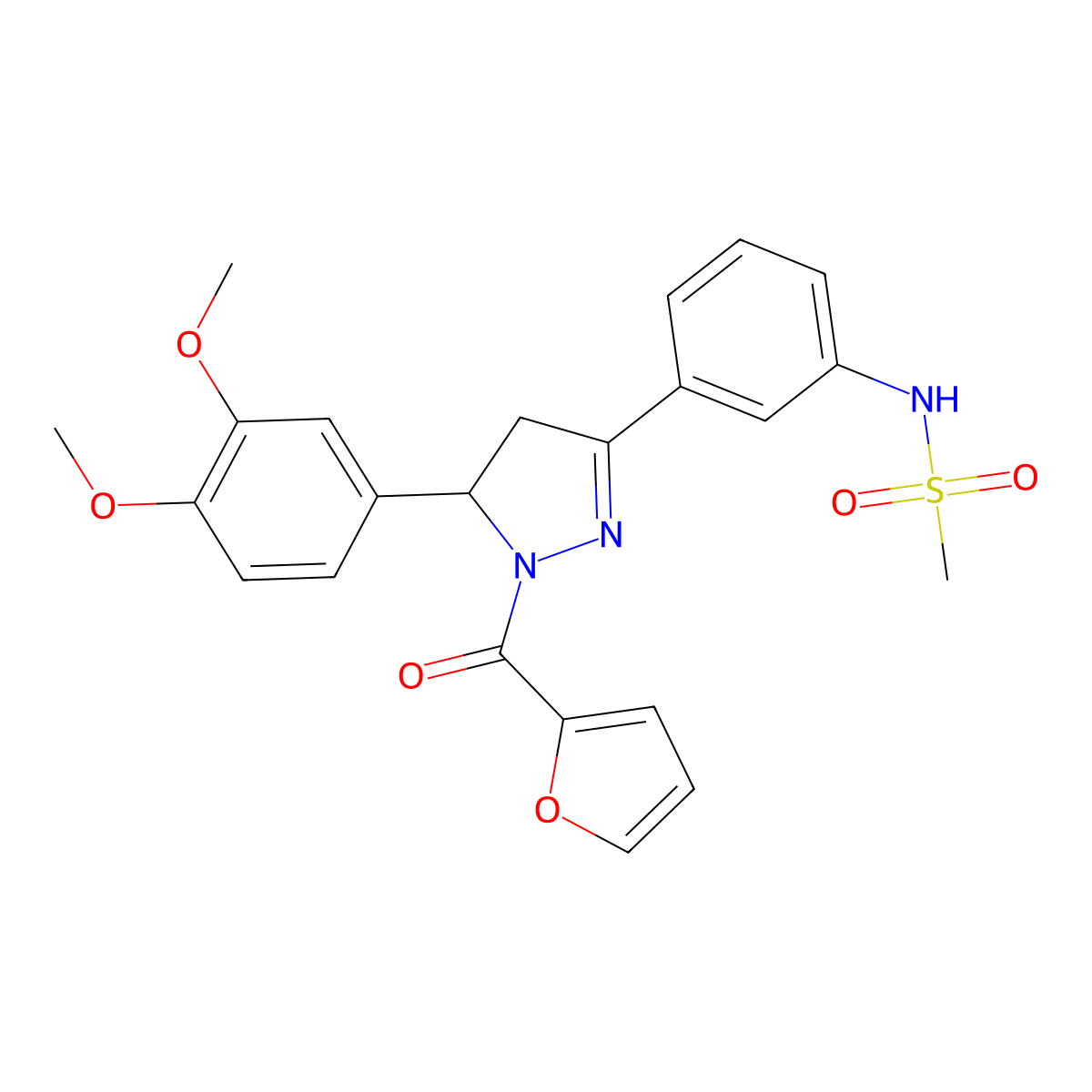 N-{3-[5-(3,4-dimethoxyphenyl)-1-(furan-2-carbonyl)-4,5-dihydro-1H-pyrazol-3-yl]phenyl}methanesulfonamide molecular structure, CAS 852141-68-5