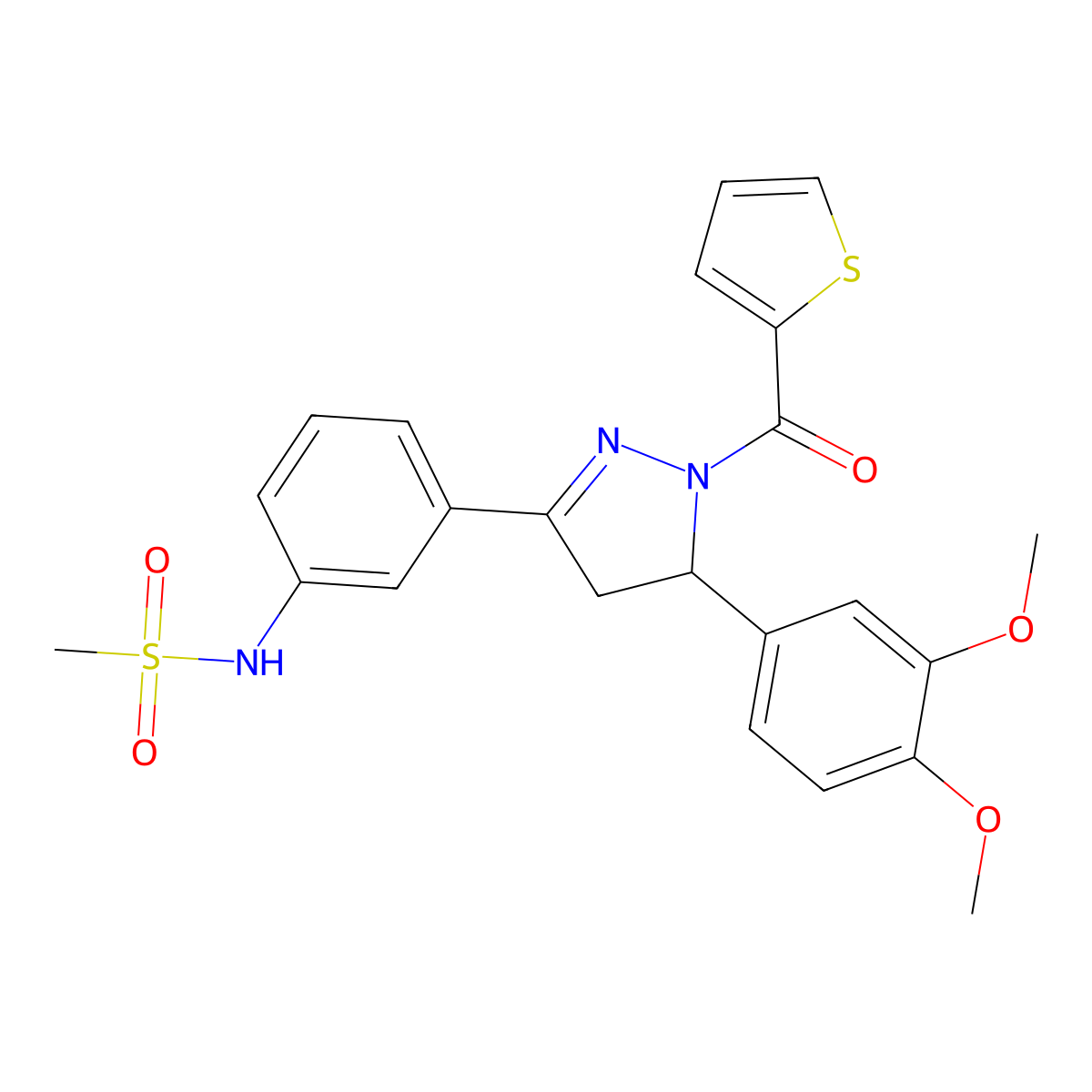 N-{3-[5-(3,4-dimethoxyphenyl)-1-(thiophene-2-carbonyl)-4,5-dihydro-1H-pyrazol-3-yl]phenyl}methanesulfonamide molecular structure, CAS 852141-69-6