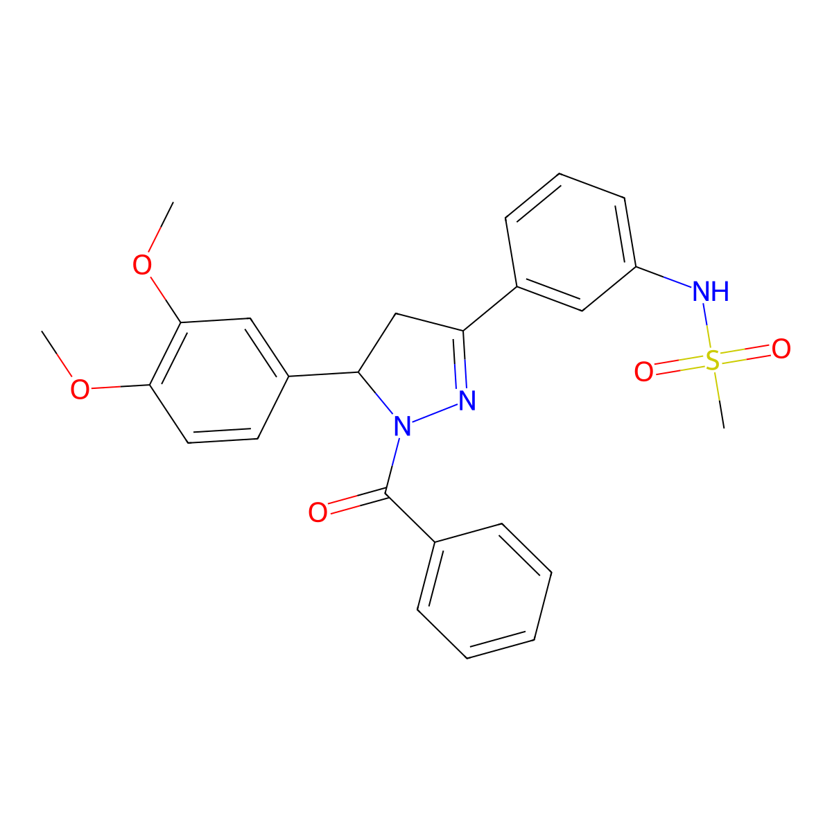 N-[3-[2-benzoyl-3-(3,4-dimethoxyphenyl)-3,4-dihydropyrazol-5-yl]phenyl]methanesulfonamide molecular structure, CAS 852141-70-9