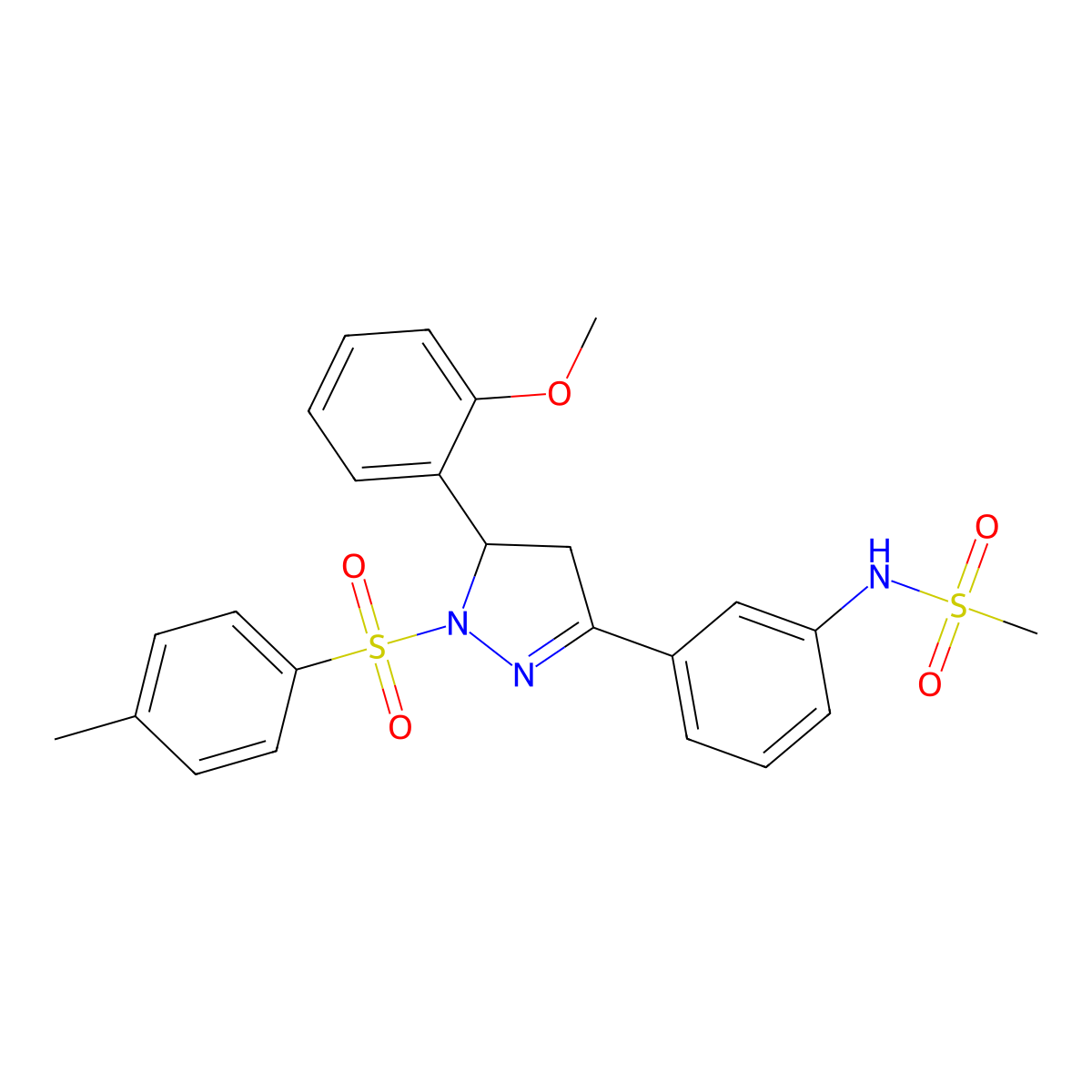 N-(3-(5-(2-methoxyphenyl)-1-tosyl-4,5-dihydro-1H-pyrazol-3-yl)phenyl)methanesulfonamide molecular structure, CAS 852141-73-2