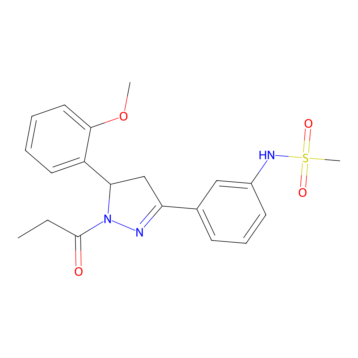 N-{3-[5-(2-methoxyphenyl)-1-propanoyl-4,5-dihydro-1H-pyrazol-3-yl]phenyl}methanesulfonamide molecular structure, CAS 852141-74-3