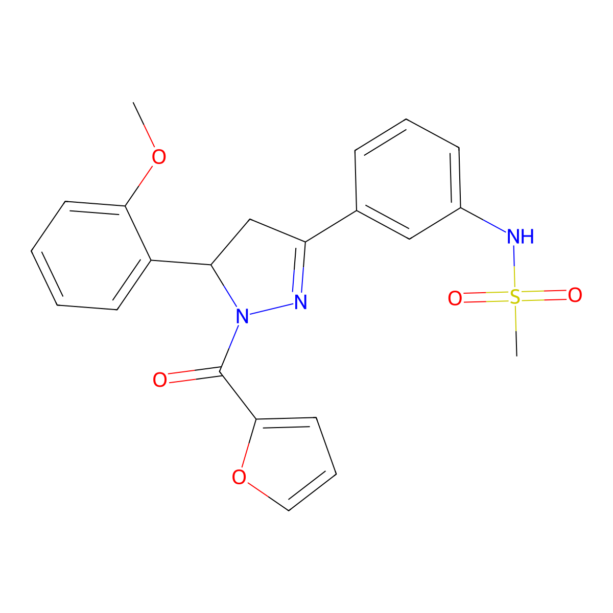 N-(3-(1-(furan-2-carbonyl)-5-(2-methoxyphenyl)-4,5-dihydro-1H-pyrazol-3-yl)phenyl)methanesulfonamide molecular structure, CAS 852141-75-4